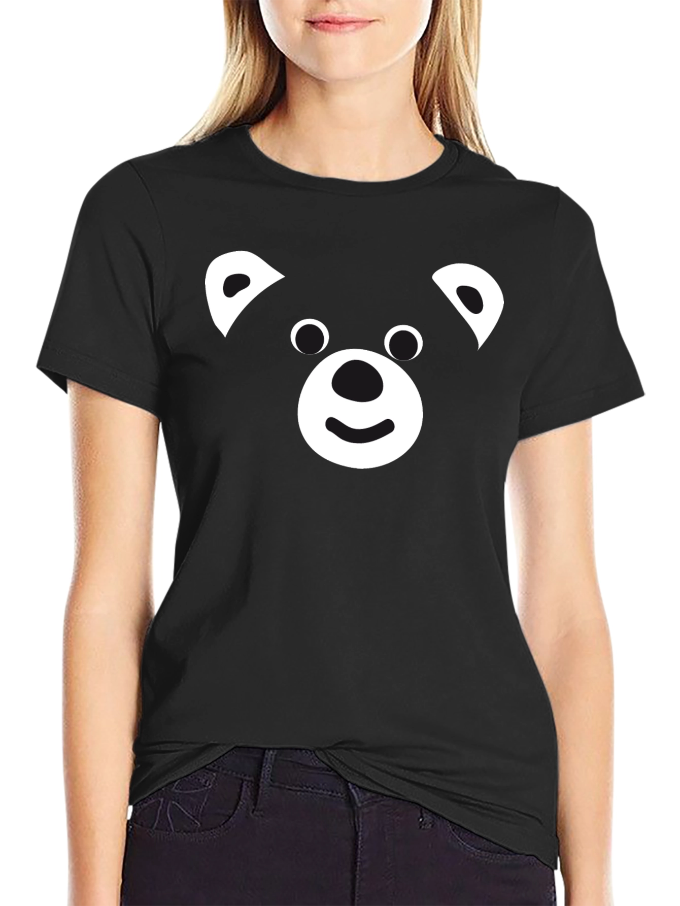 Cute Bear Face Black Graphic Tee
