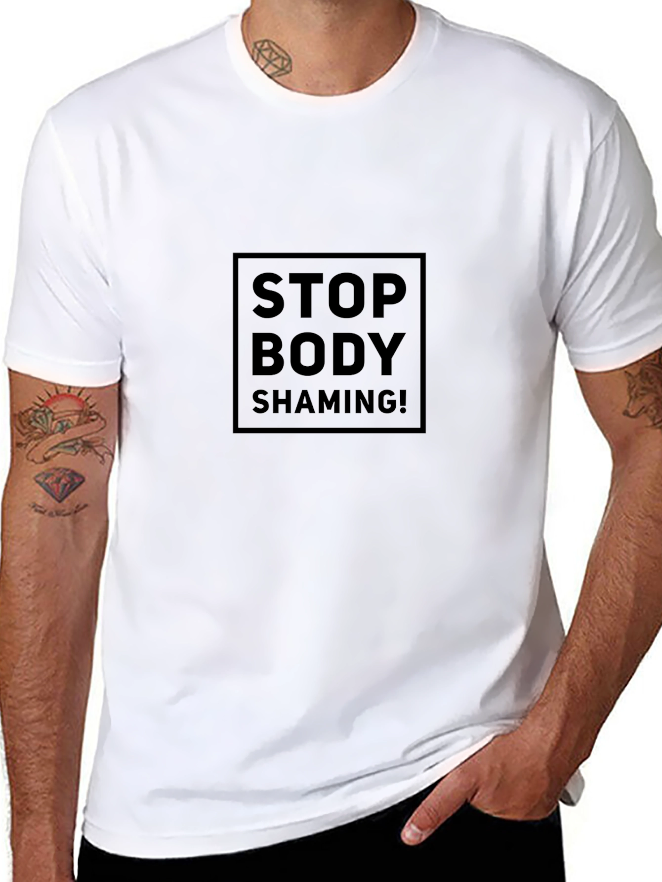 Stop Body Shaming Black T-Shirt - Positive Message
