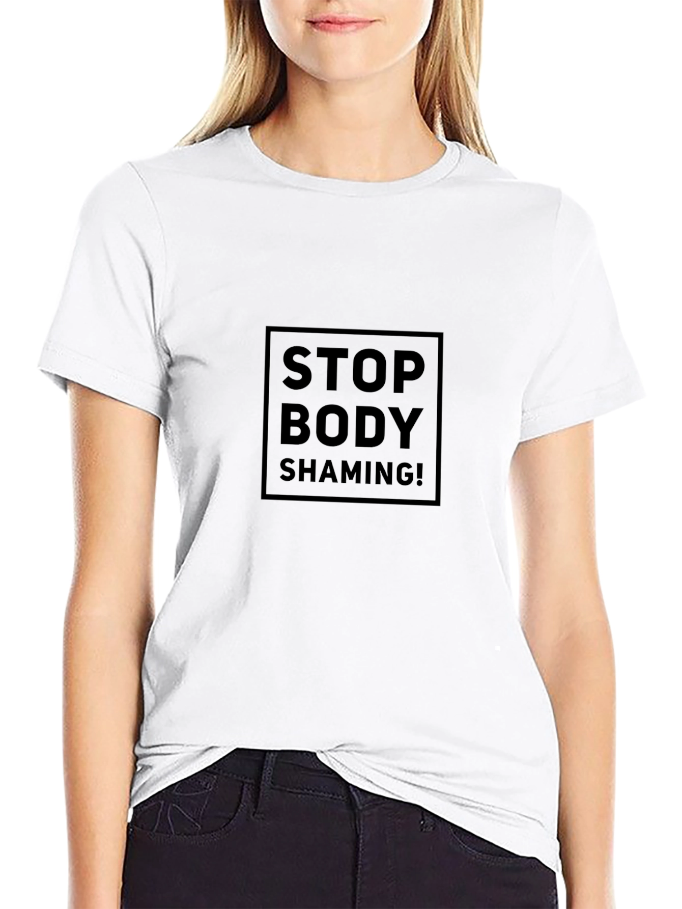 Stop Body Shaming Black T-Shirt - Positive Message