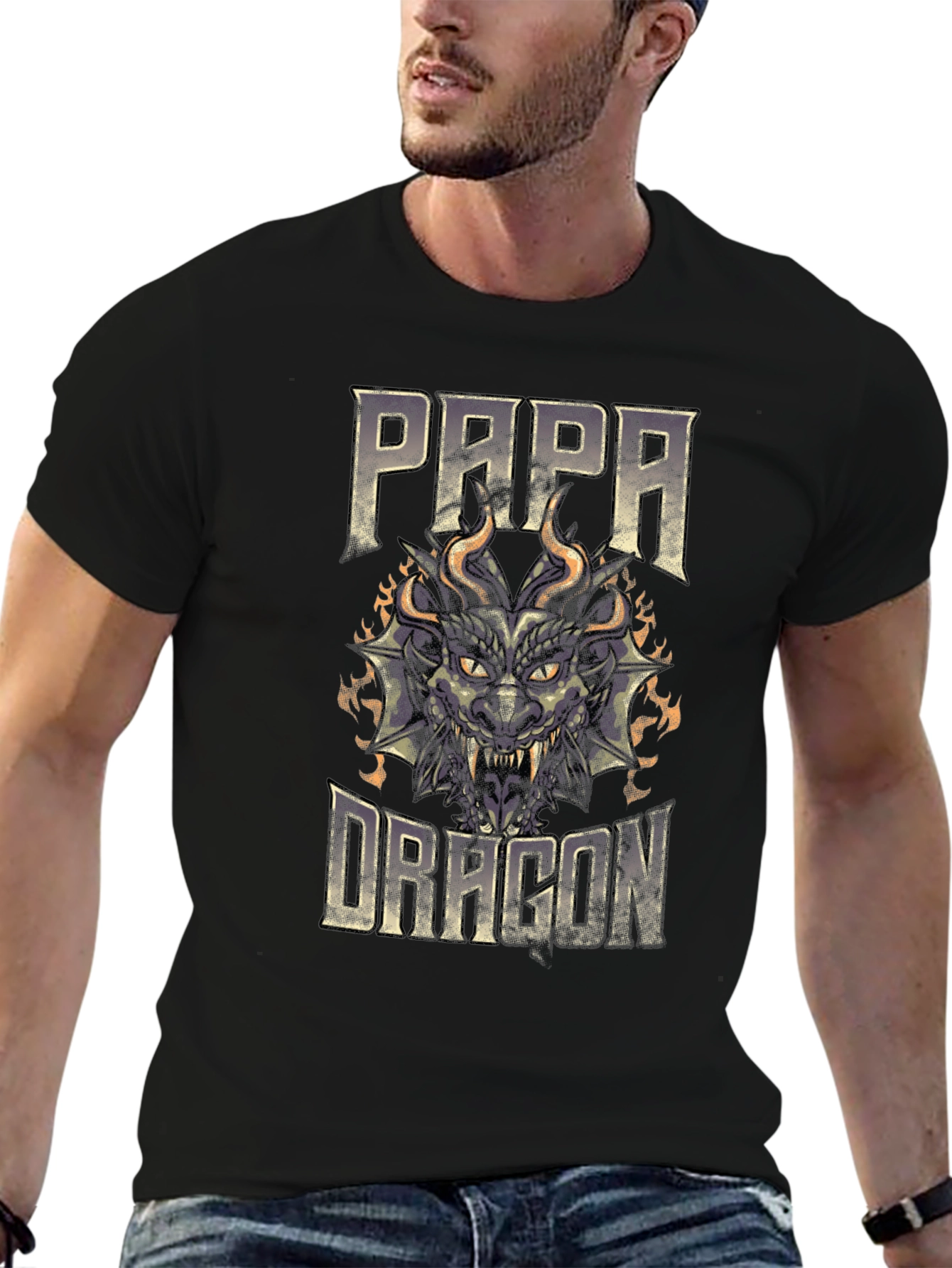 Papa Dragon Graphic T-Shirt - Black