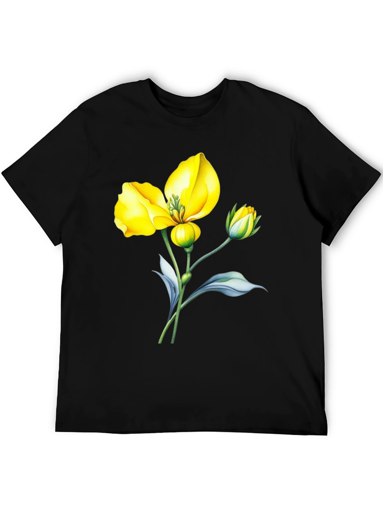 Black T-Shirt with Yellow Flower Graphic