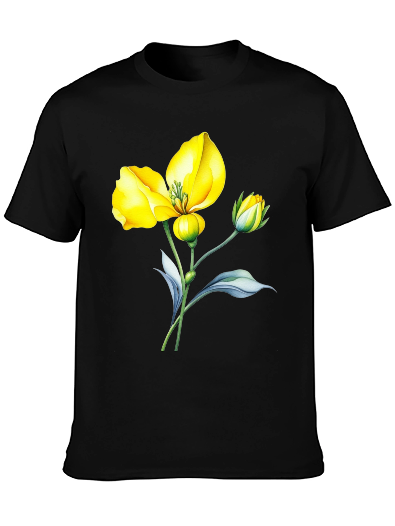 Black T-Shirt with Yellow Flower Graphic