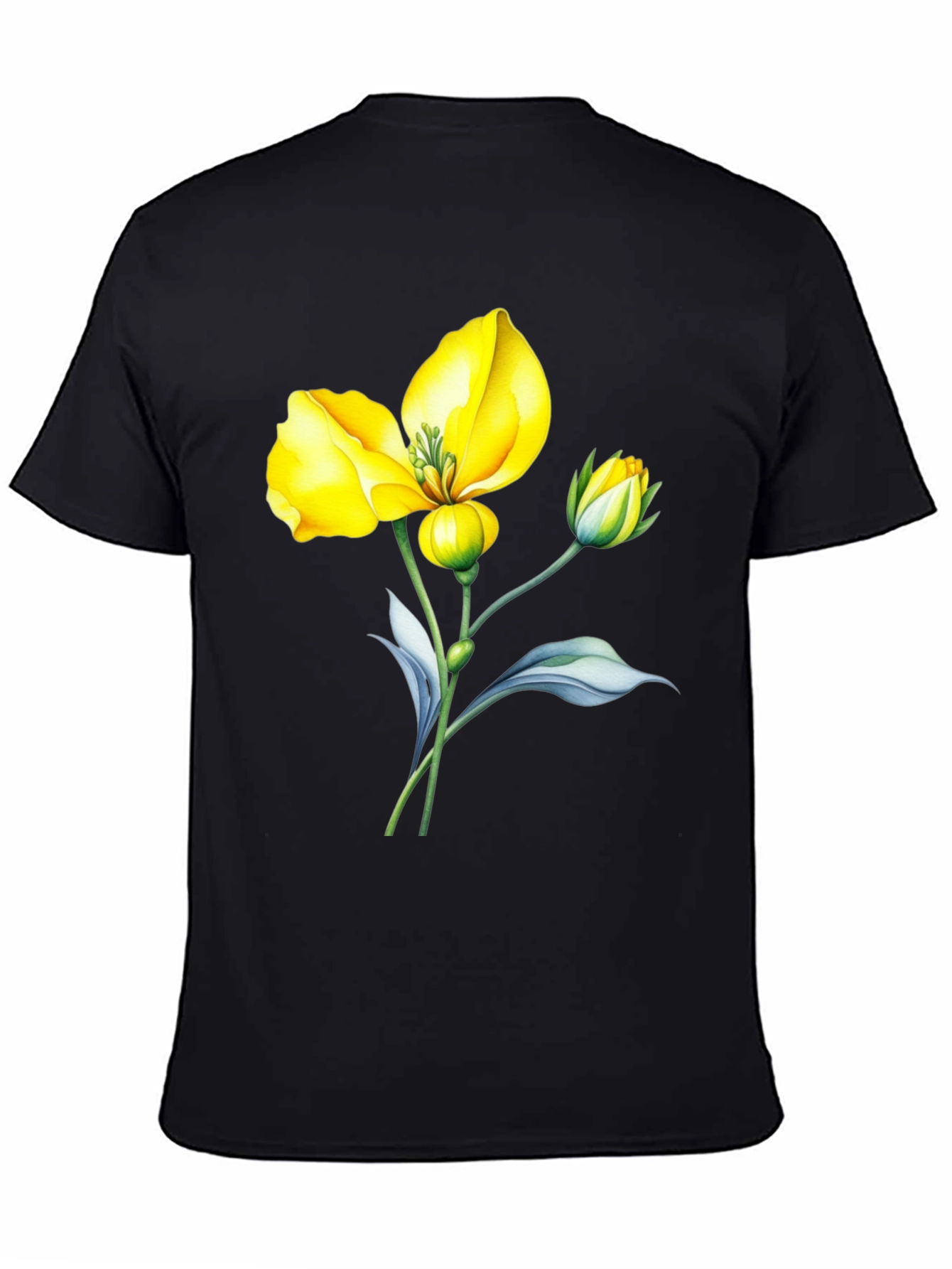 Black T-Shirt with Yellow Flower Graphic