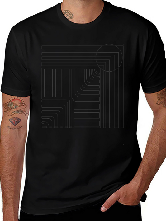 Geometric Graphic Print Mens Black T-Shirt