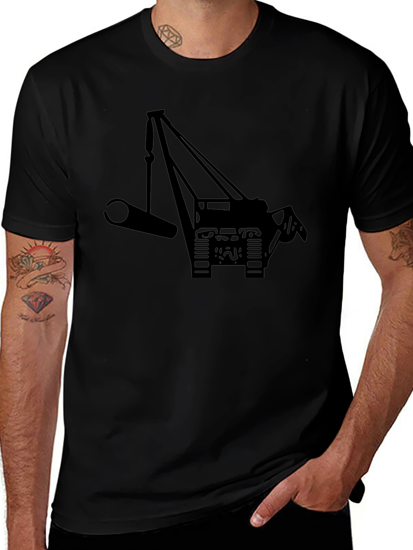 Crane Silhouette Graphic Tee - Black Cotton Blend