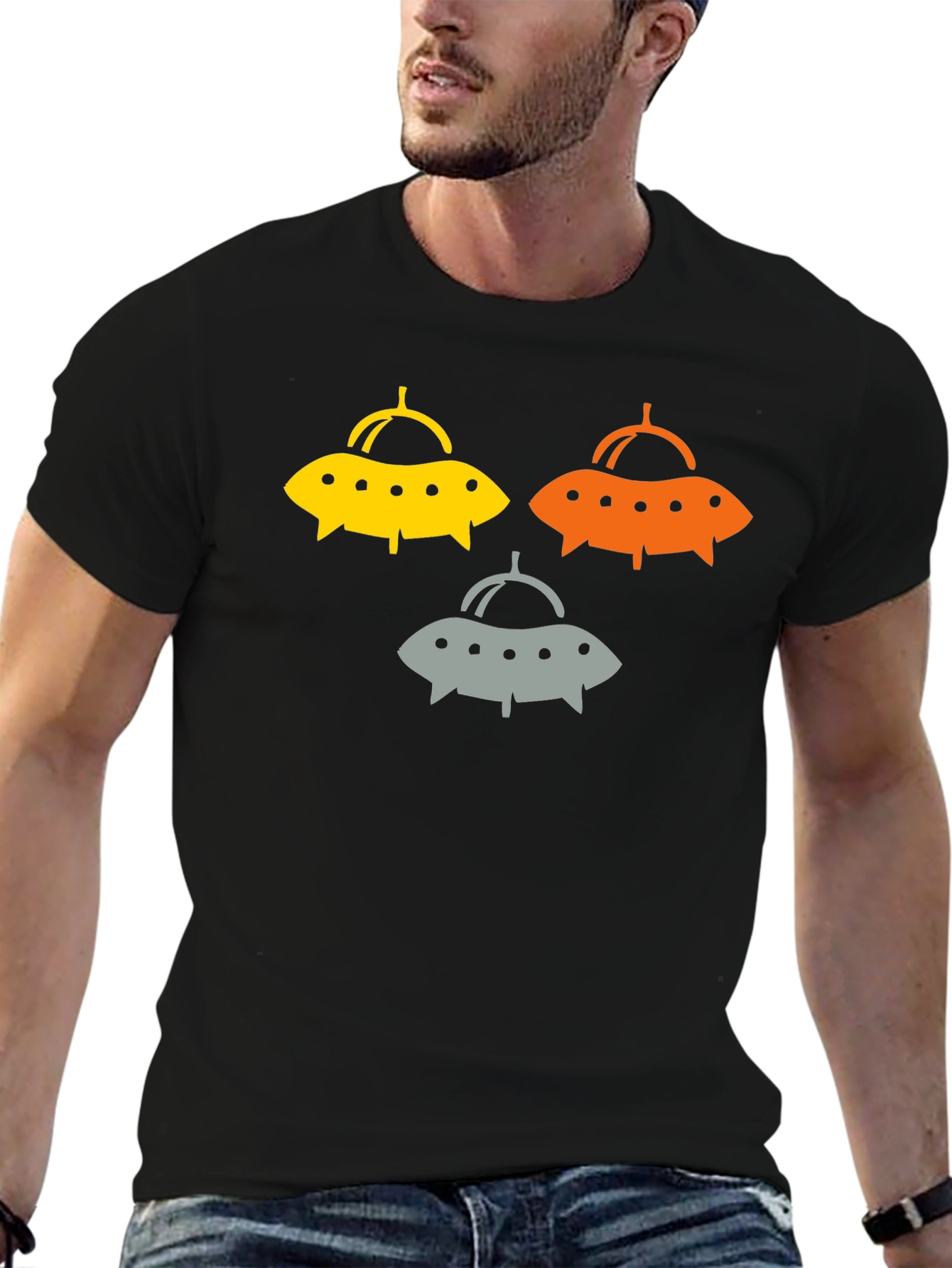UFO Graphic Tee - Sci-Fi Style Black T-Shirt