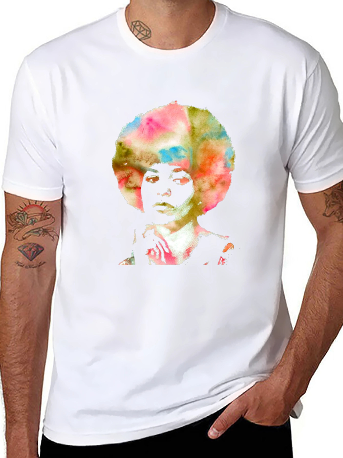 Retro Afro Art Mens Black T-Shirt