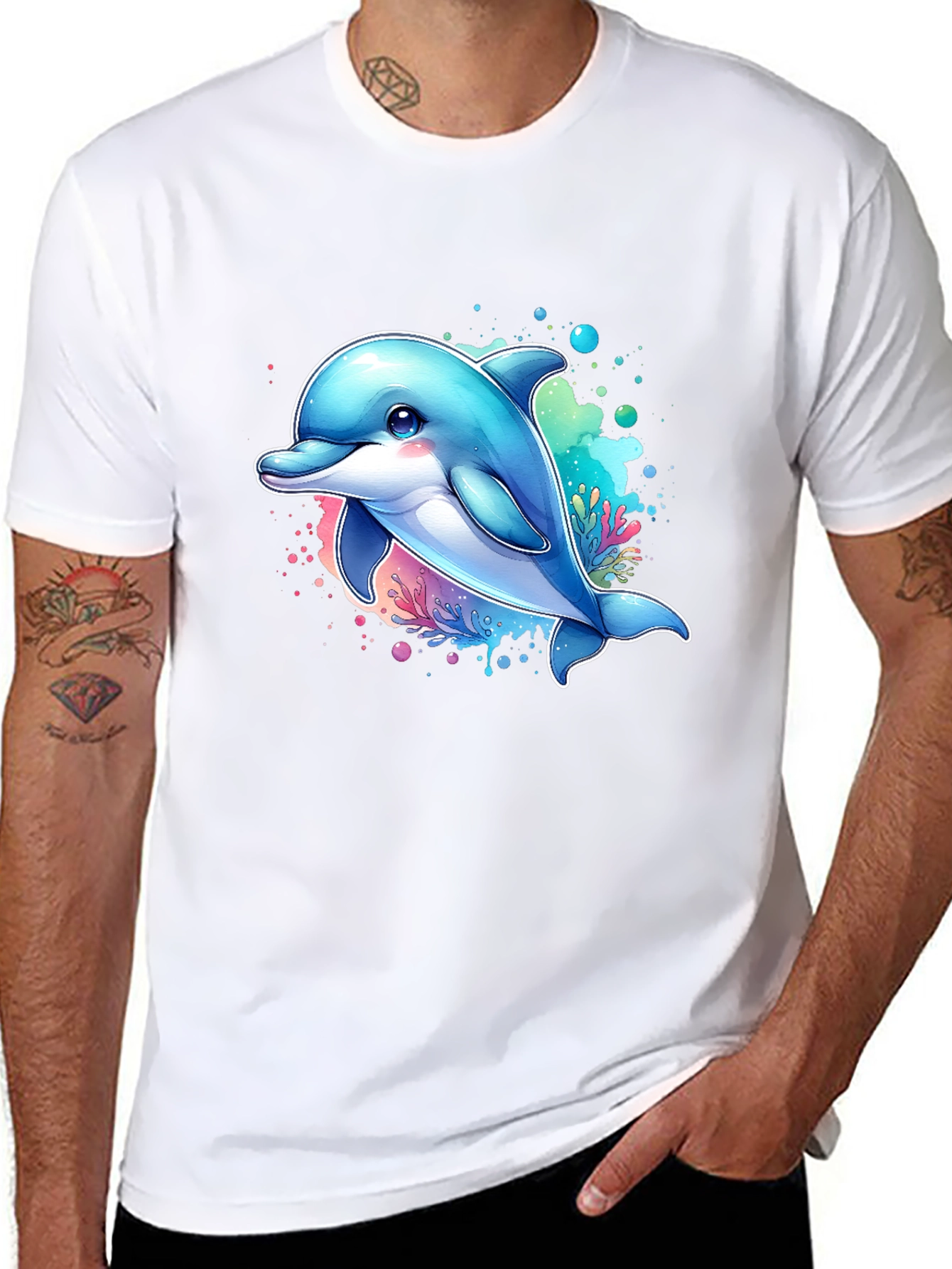 Dolphin Graphic Tee - Black Cotton Blend Casual Wear