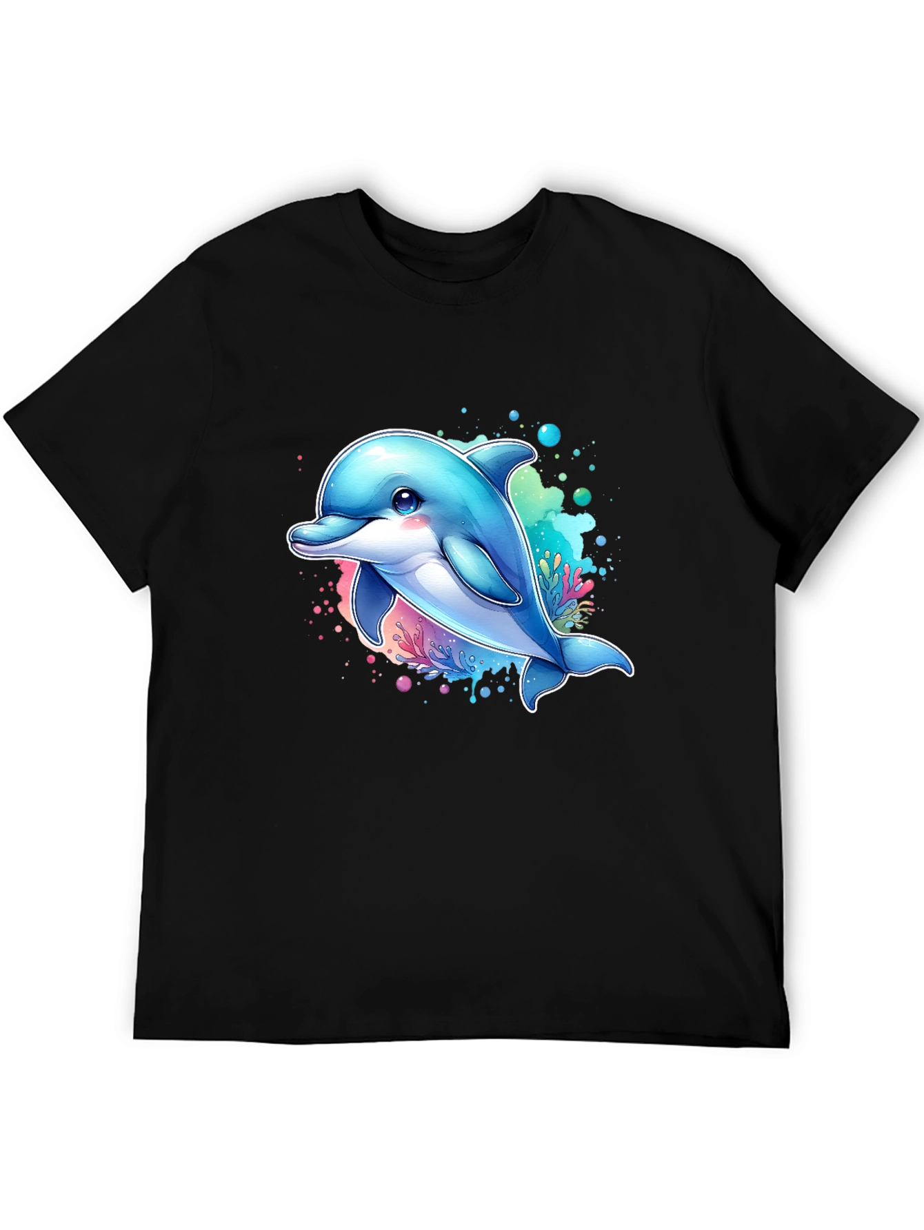 Dolphin Graphic Tee - Black Cotton Blend Casual Wear