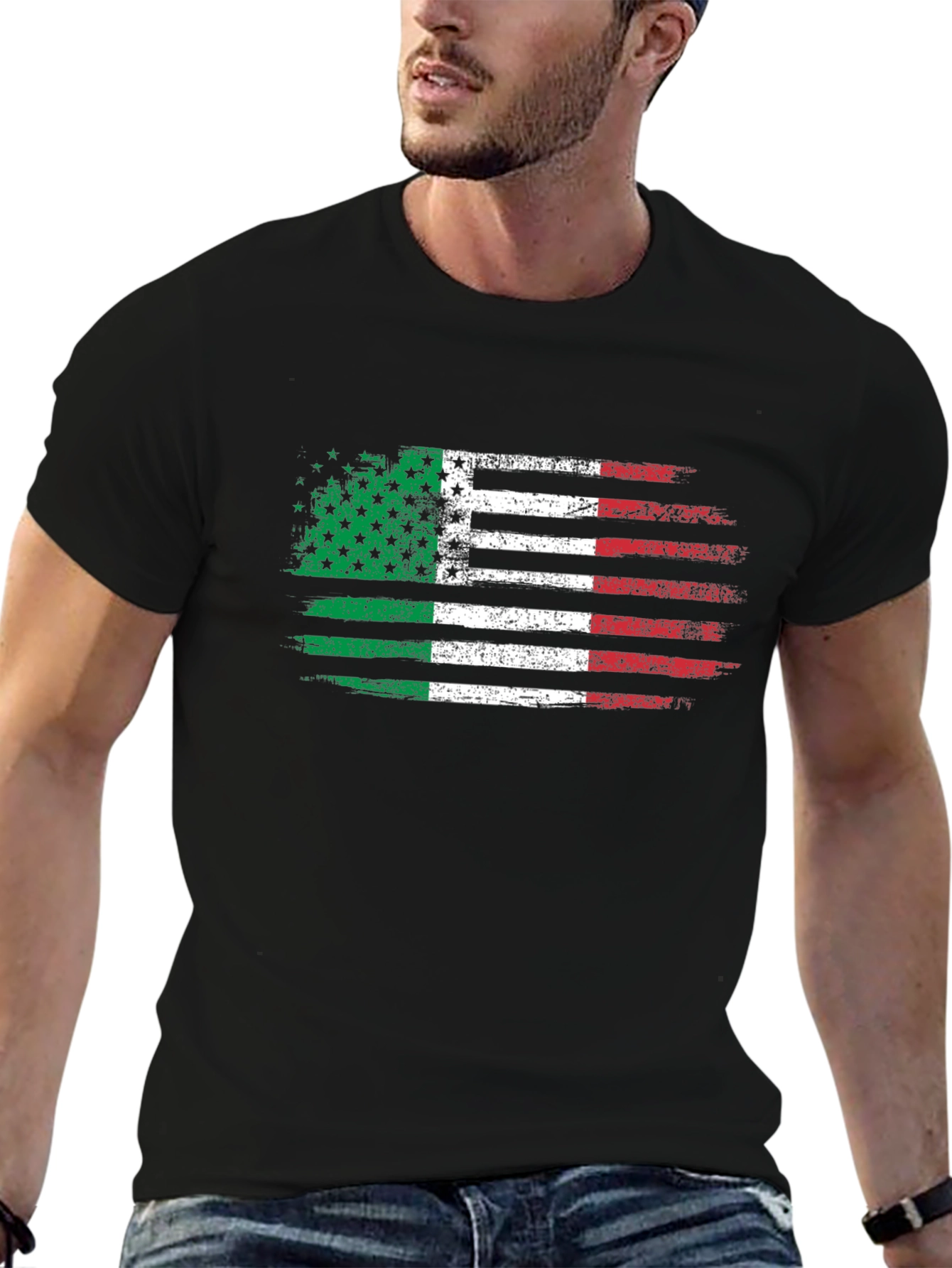 Italian American Flag T-Shirt - Distressed Graphic Tee