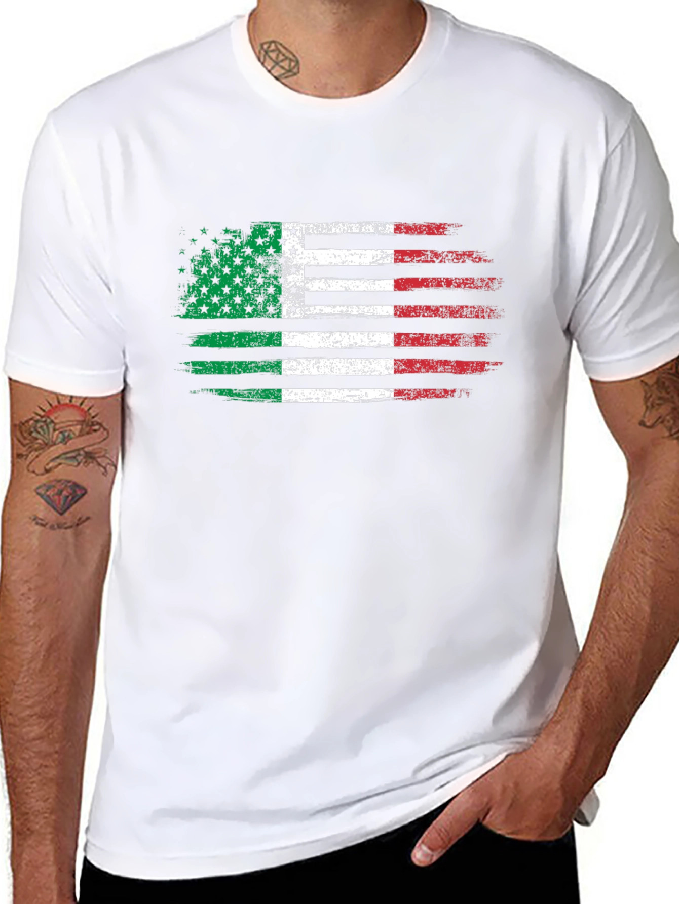 Italian American Flag T-Shirt - Distressed Graphic Tee