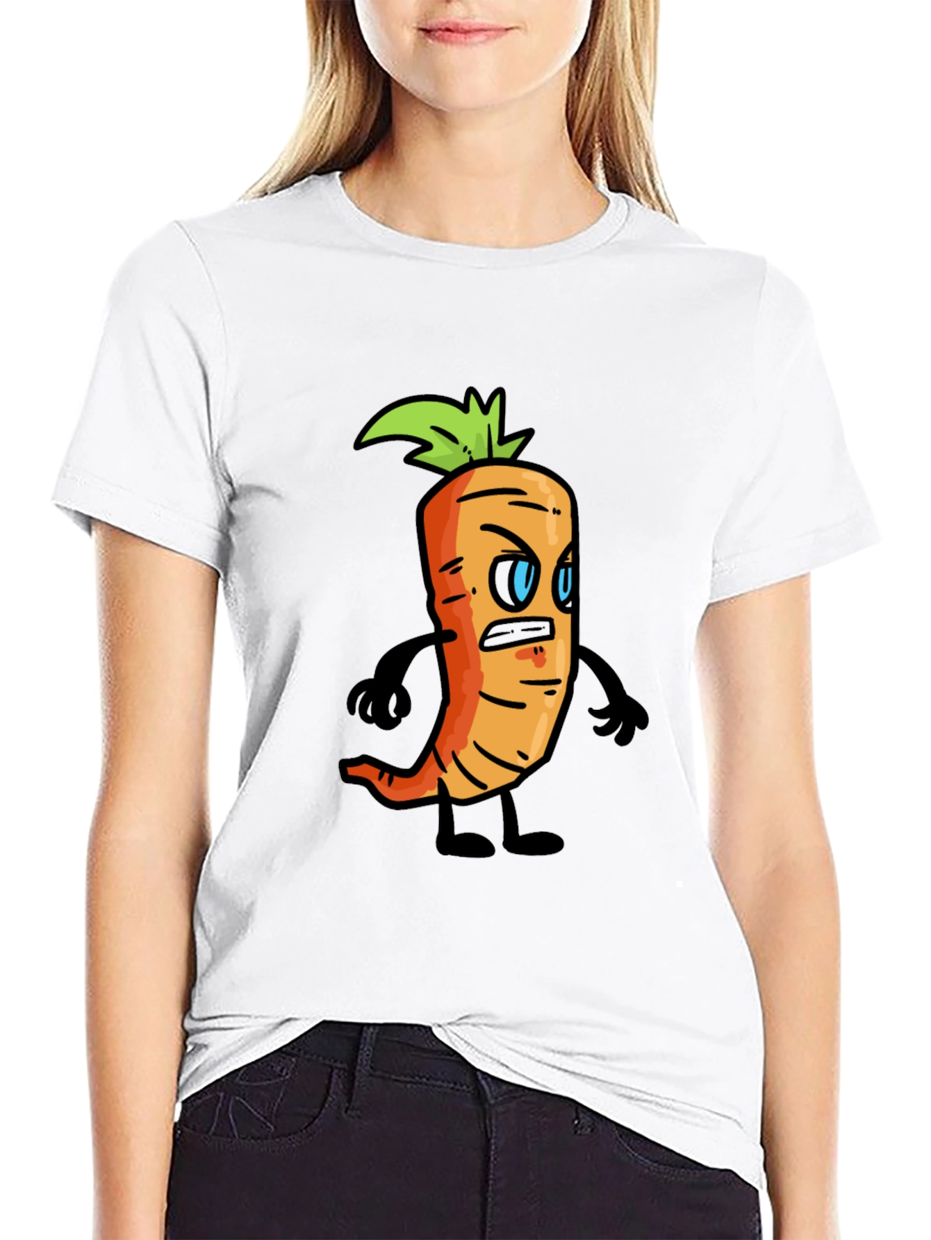 Angry Carrot Cartoon Black T-Shirt