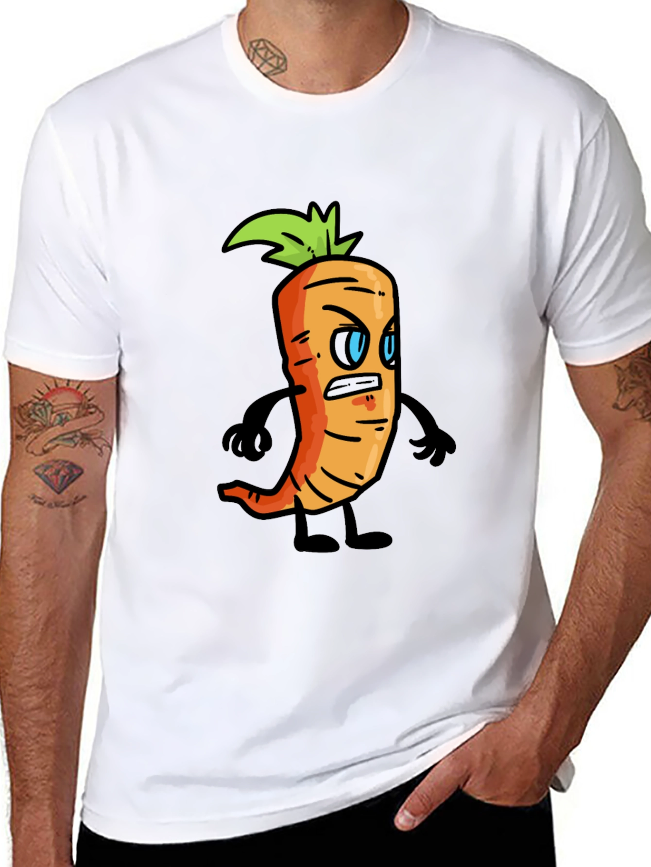 Angry Carrot Cartoon Black T-Shirt