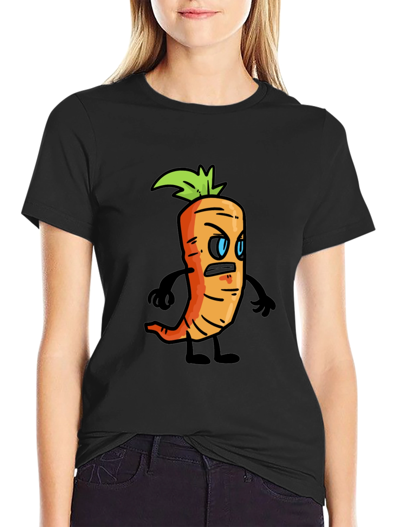 Angry Carrot Cartoon Black T-Shirt