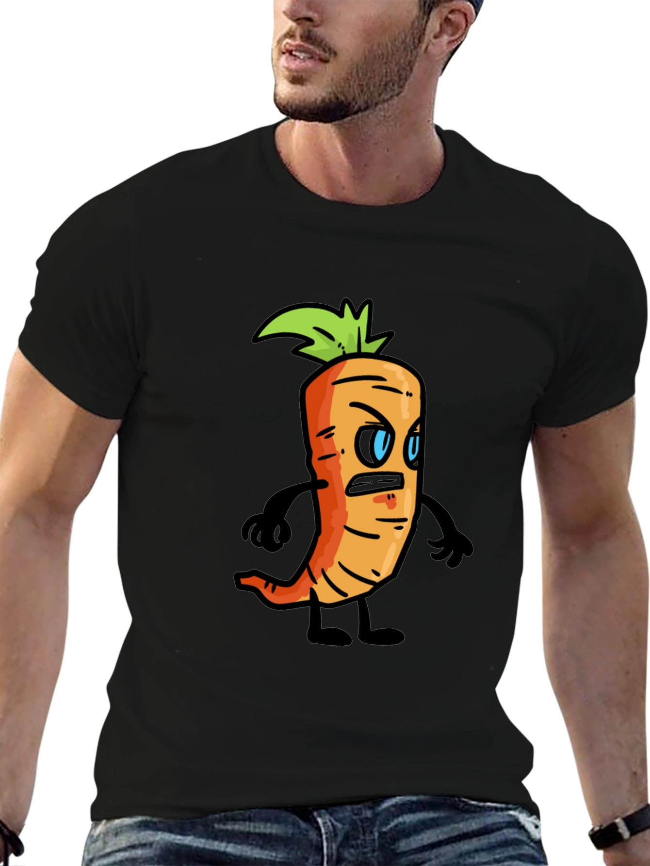 Angry Carrot Cartoon Black T-Shirt