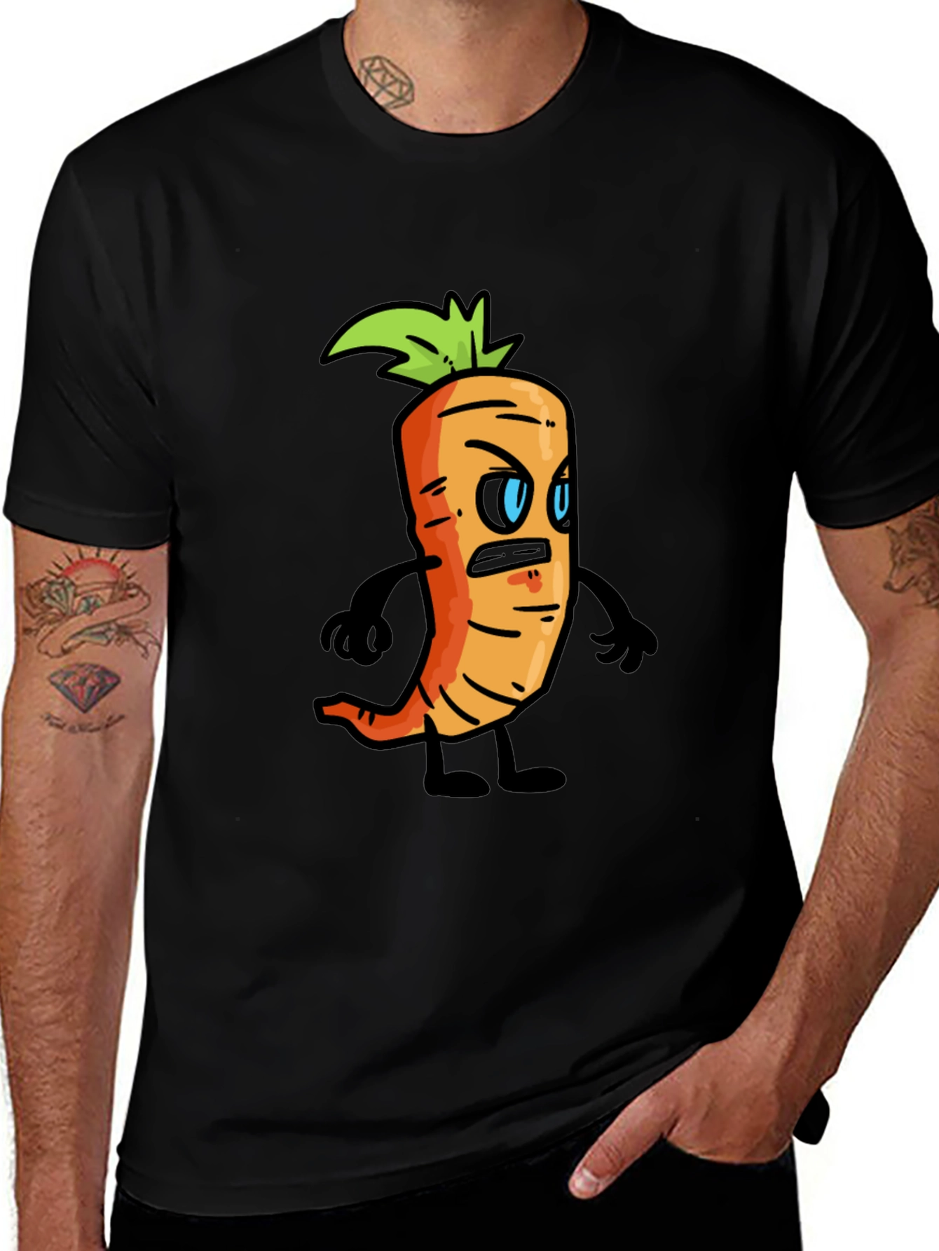 Angry Carrot Cartoon Black T-Shirt
