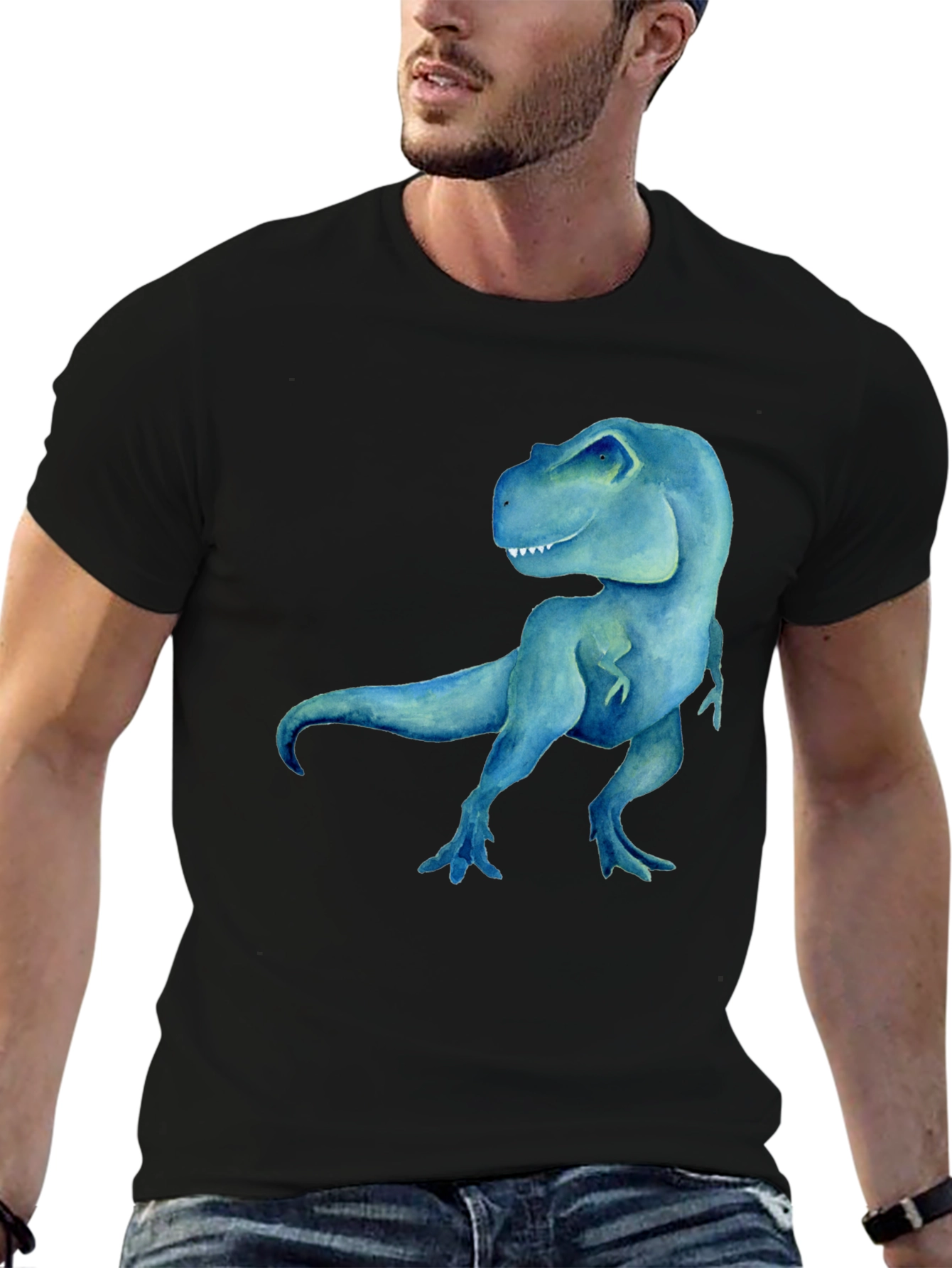 Blue Dinosaur Graphic Tee - Mens Black T-Shirt