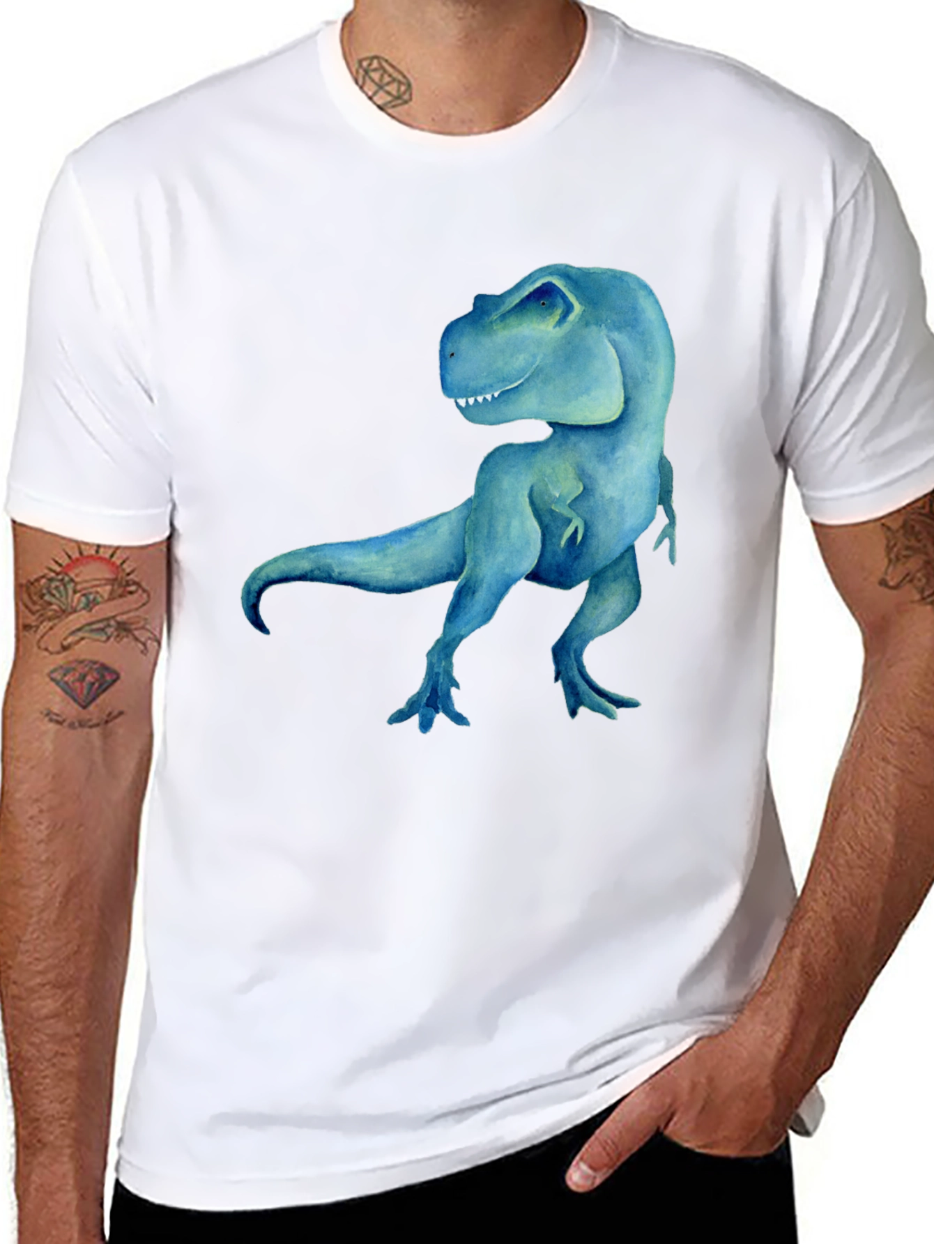 Blue Dinosaur Graphic Tee - Mens Black T-Shirt