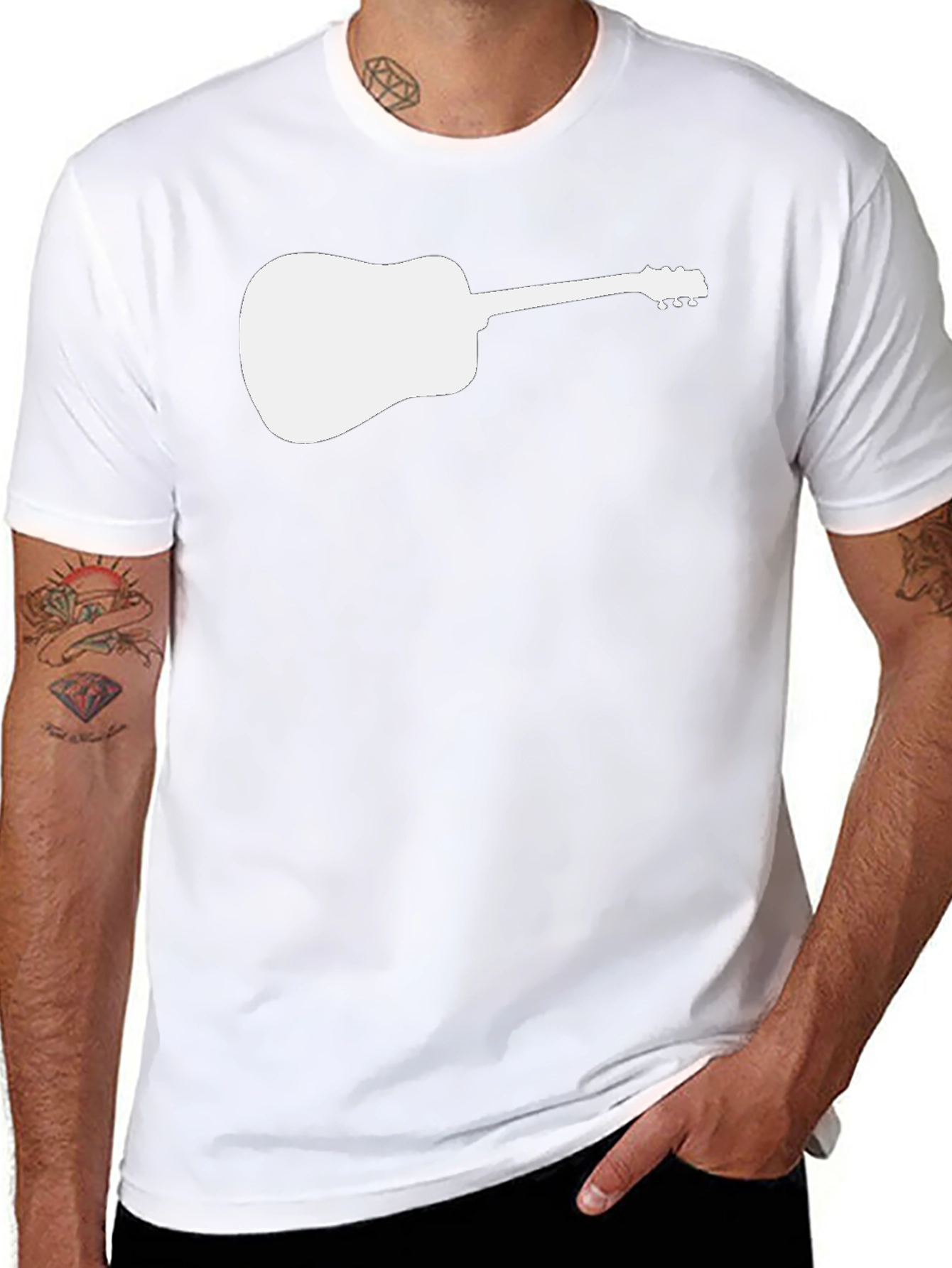 Guitar Silhouette Tee - Black Cotton Casual Shirt