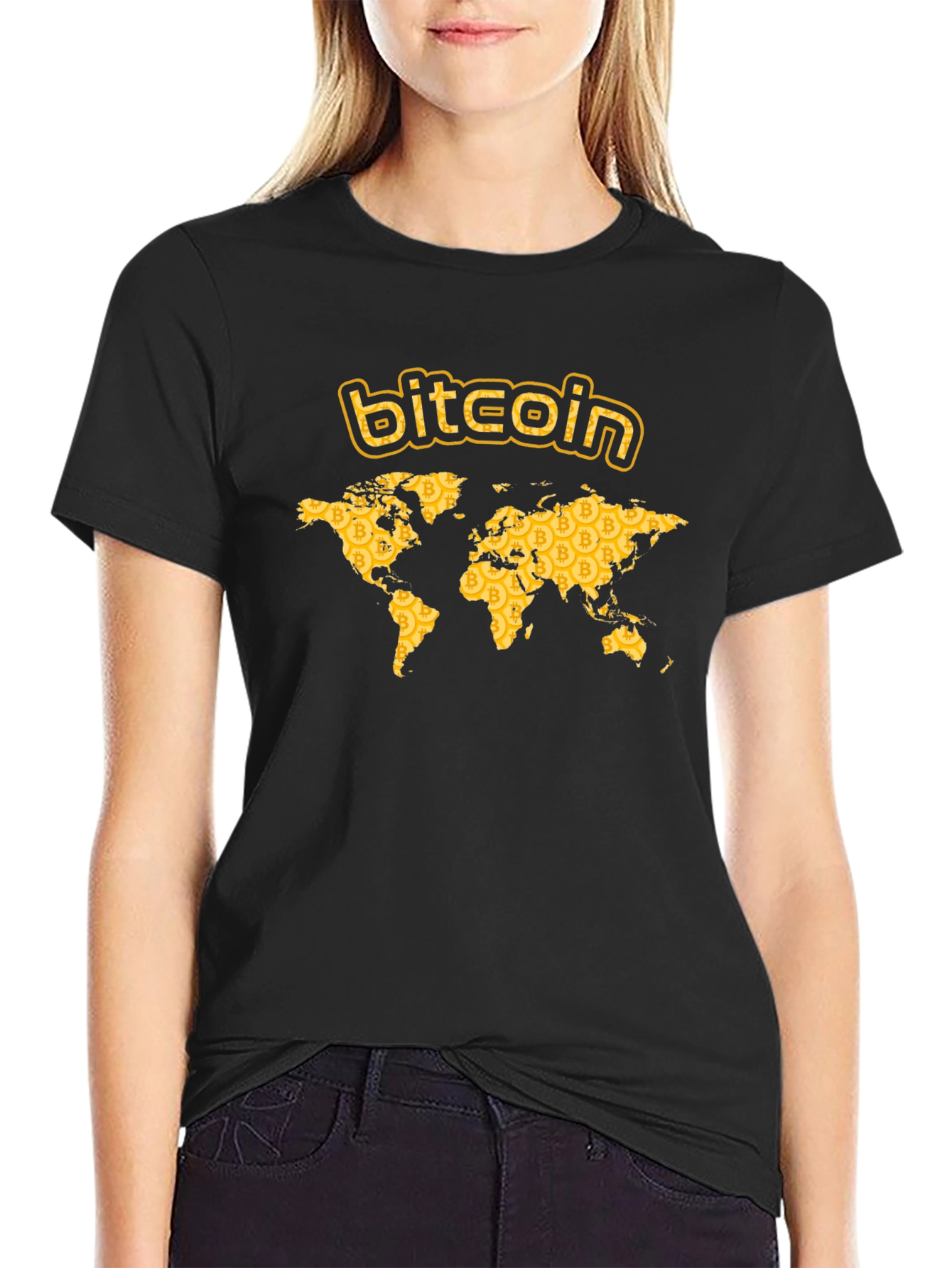 Bitcoin World Map Graphic T-Shirt - Black