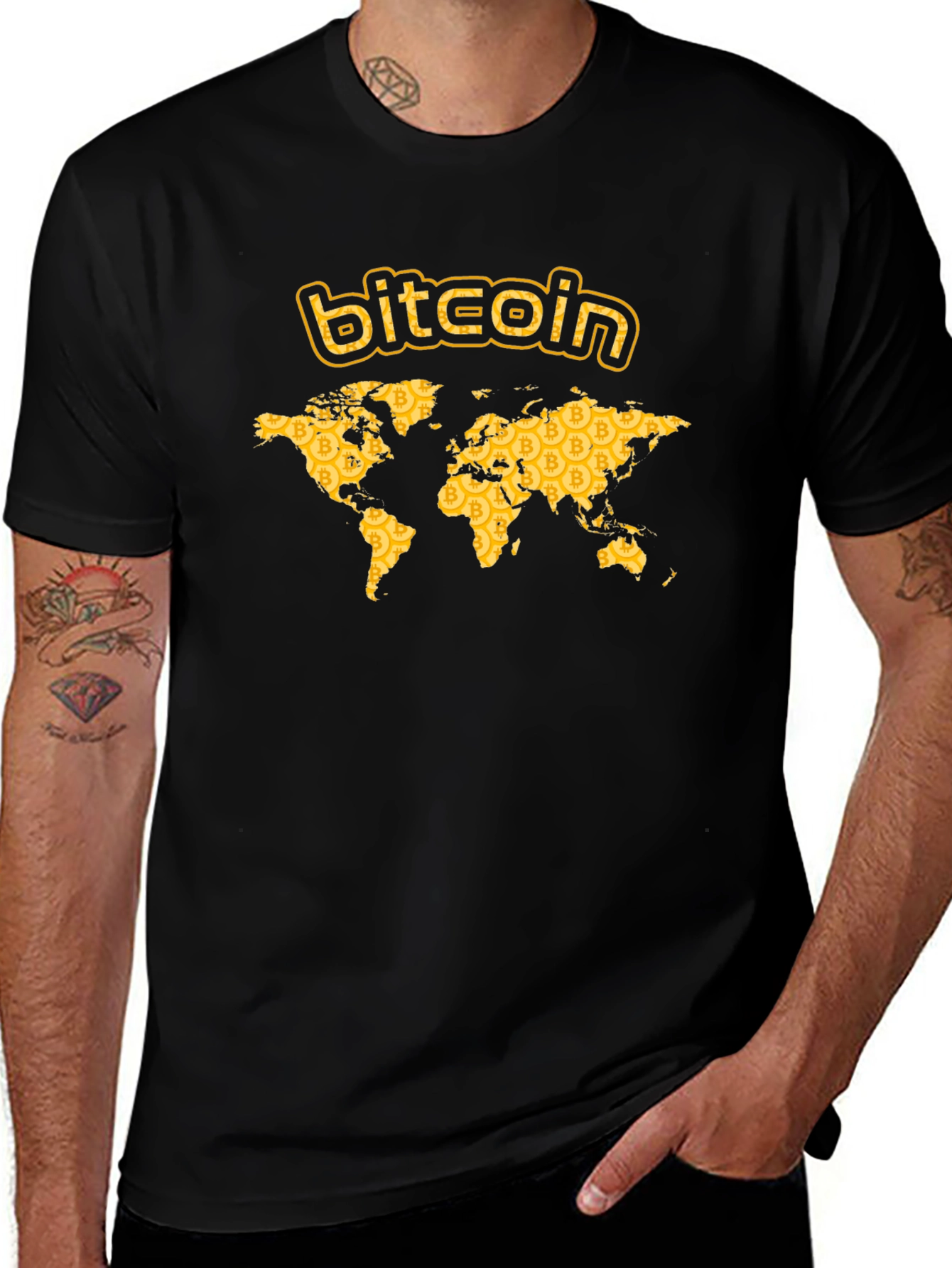 Bitcoin World Map Graphic T-Shirt - Black