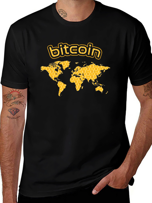Bitcoin World Map Graphic T-Shirt - Black