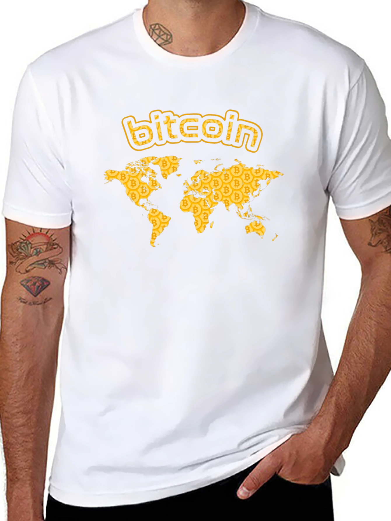 Bitcoin World Map Graphic T-Shirt - Black