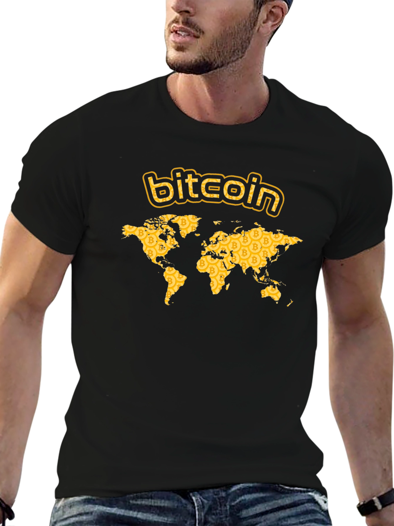 Bitcoin World Map Graphic T-Shirt - Black