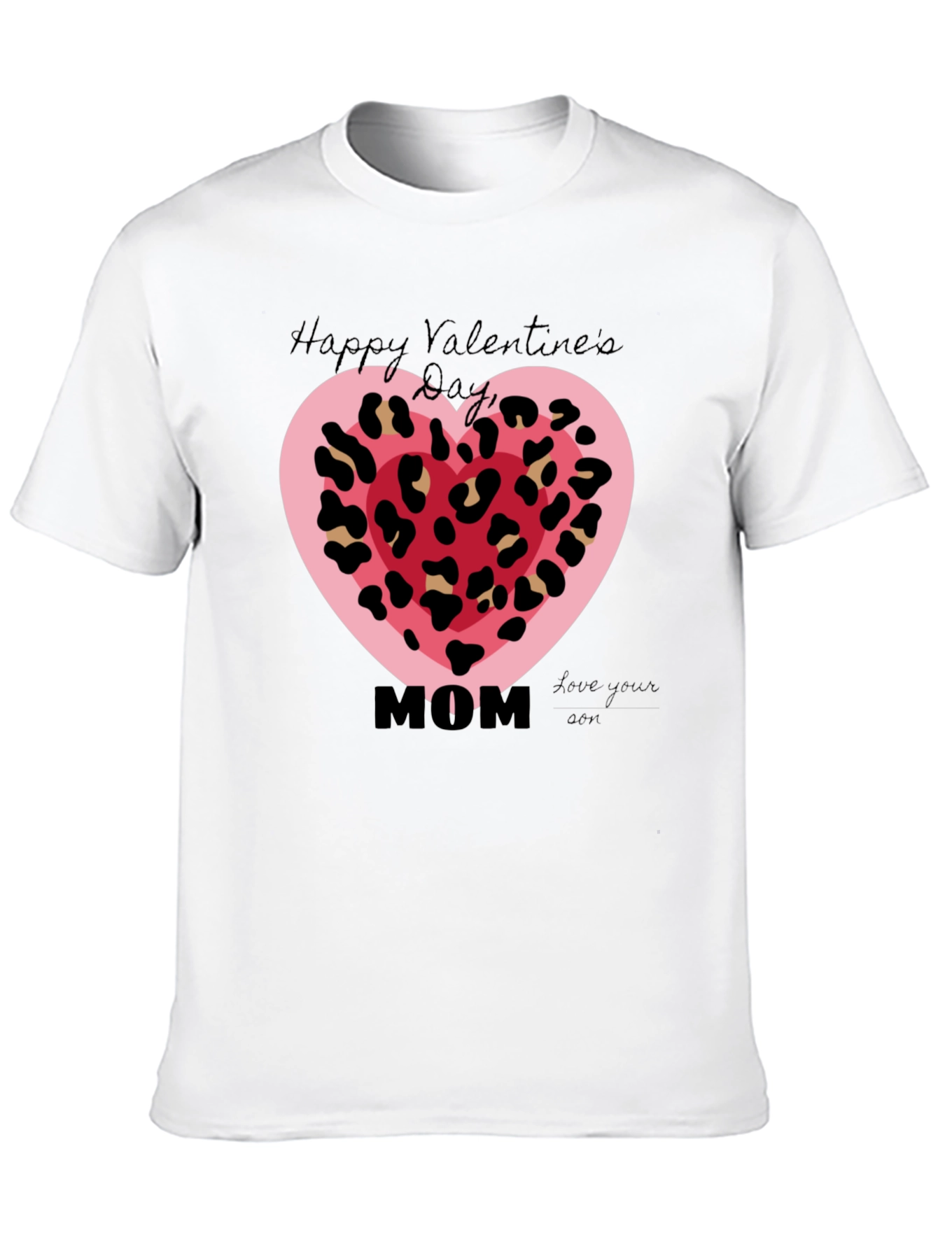 Happy Valentines Day Mom Leopard Heart T-Shirt
