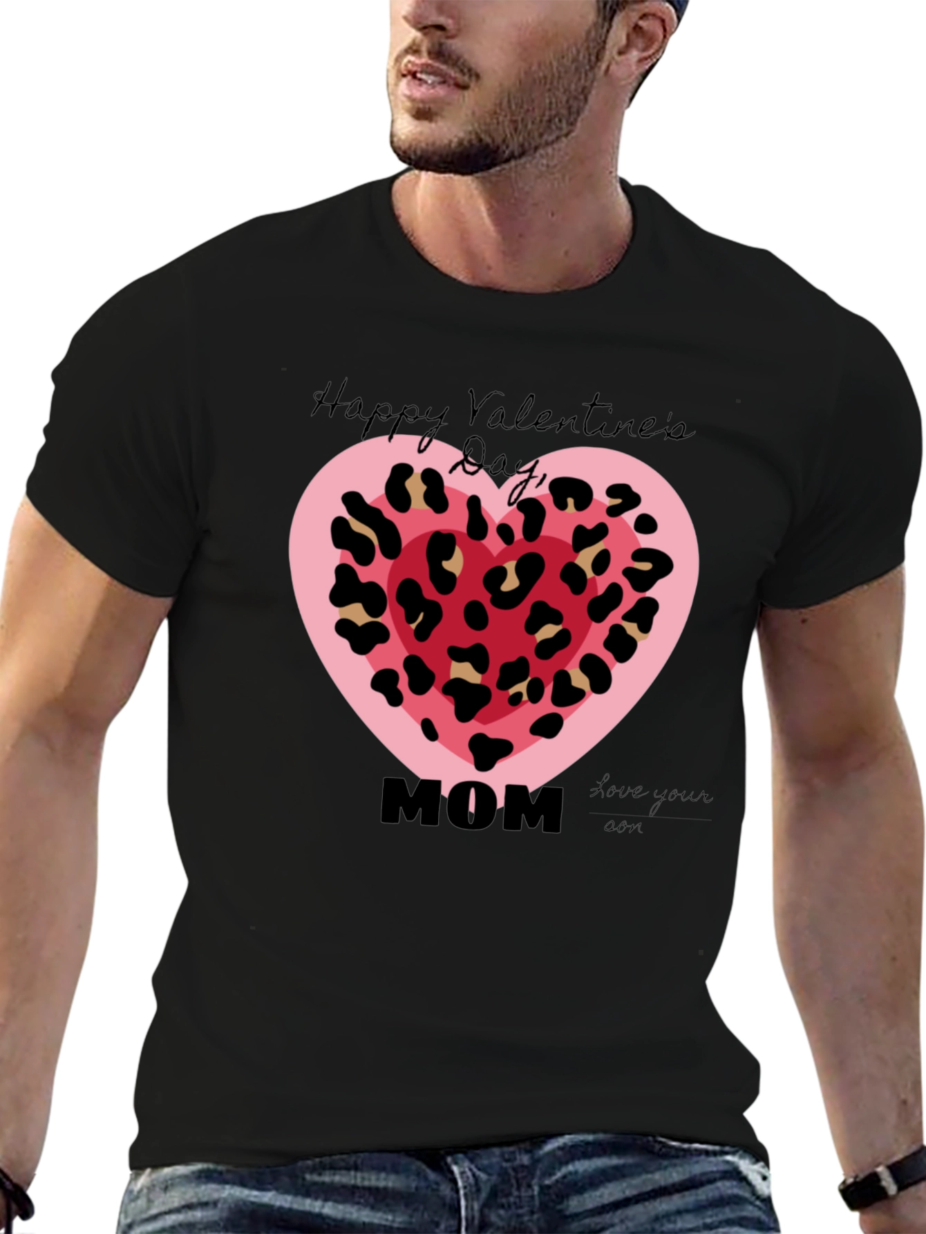 Happy Valentines Day Mom Leopard Heart T-Shirt