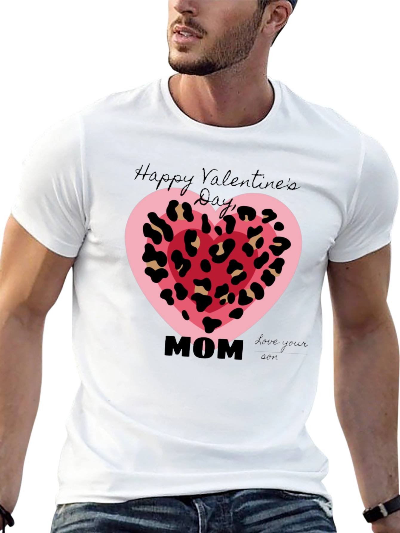 Happy Valentines Day Mom Leopard Heart T-Shirt