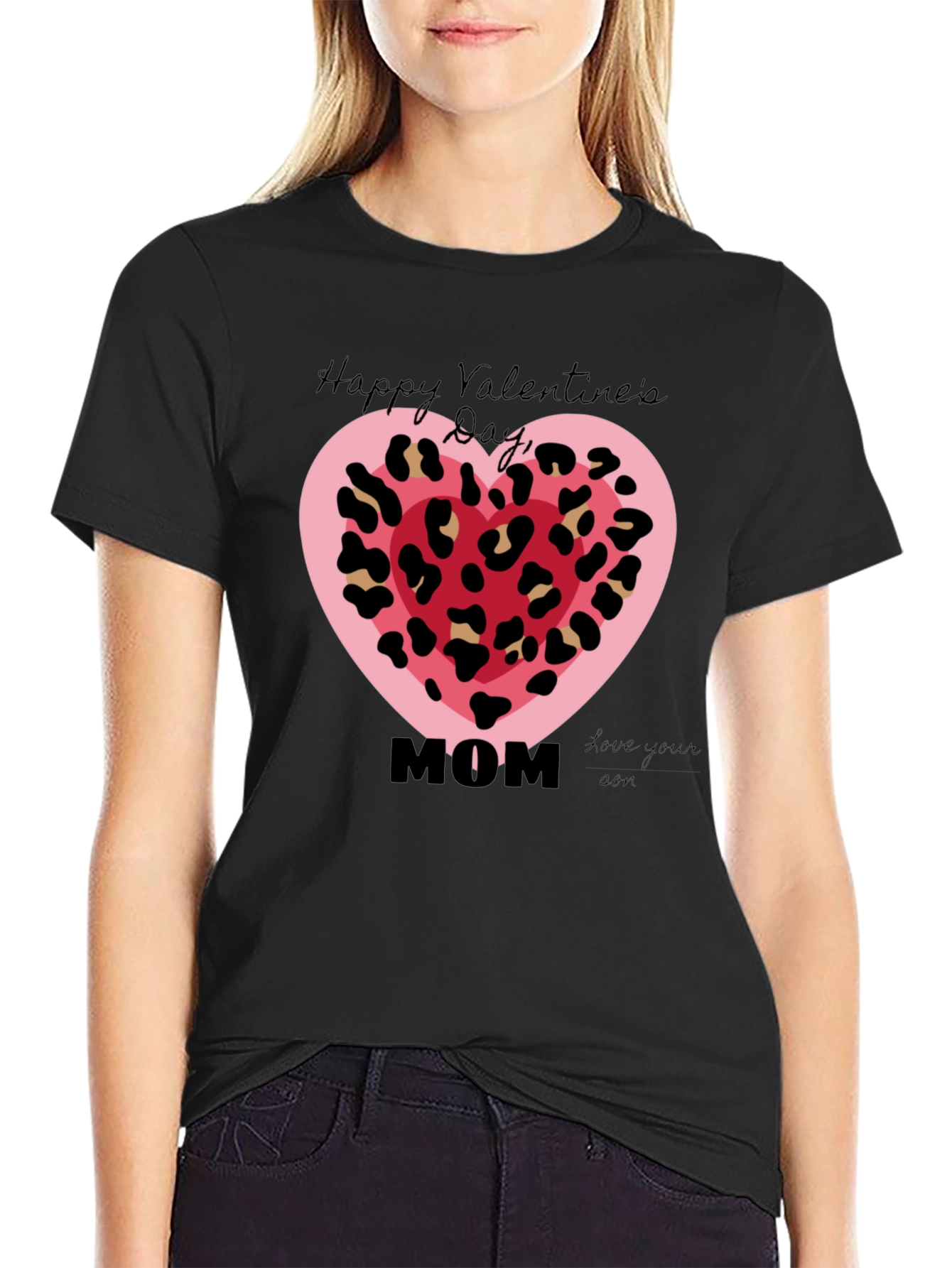 Happy Valentines Day Mom Leopard Heart T-Shirt