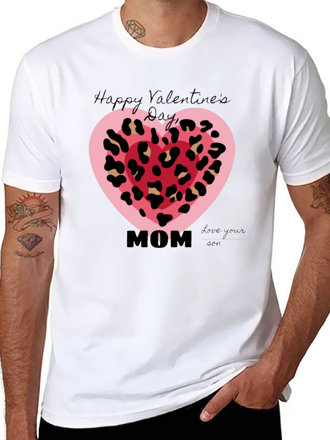 Happy Valentines Day Mom Leopard Heart T-Shirt