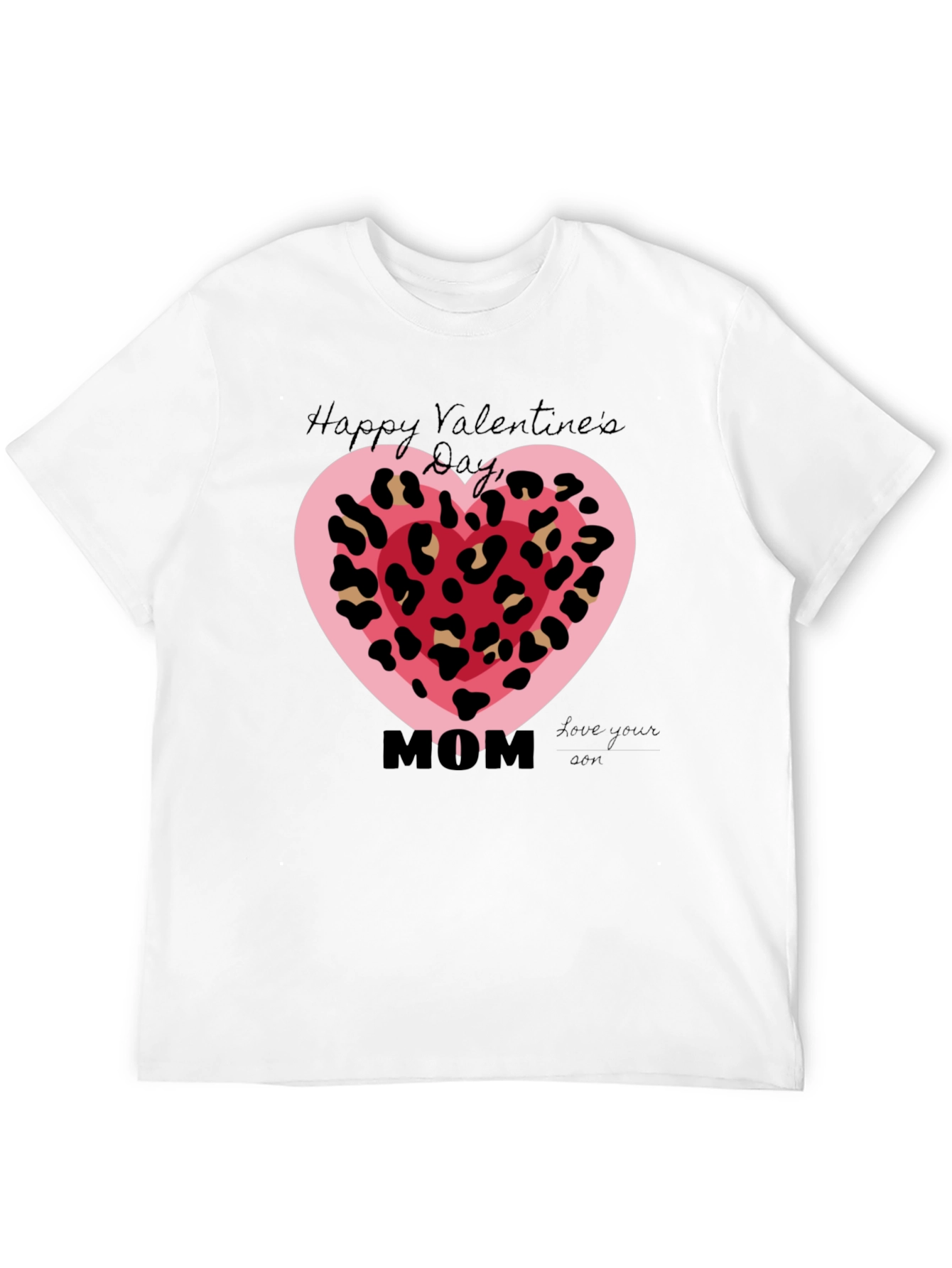 Happy Valentines Day Mom Leopard Heart T-Shirt