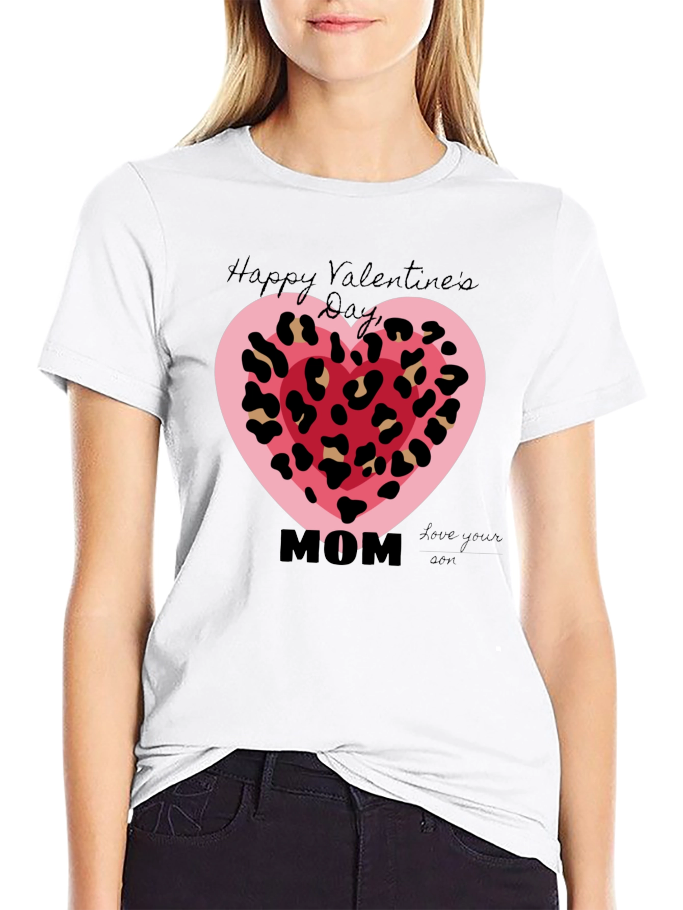 Happy Valentines Day Mom Leopard Heart T-Shirt