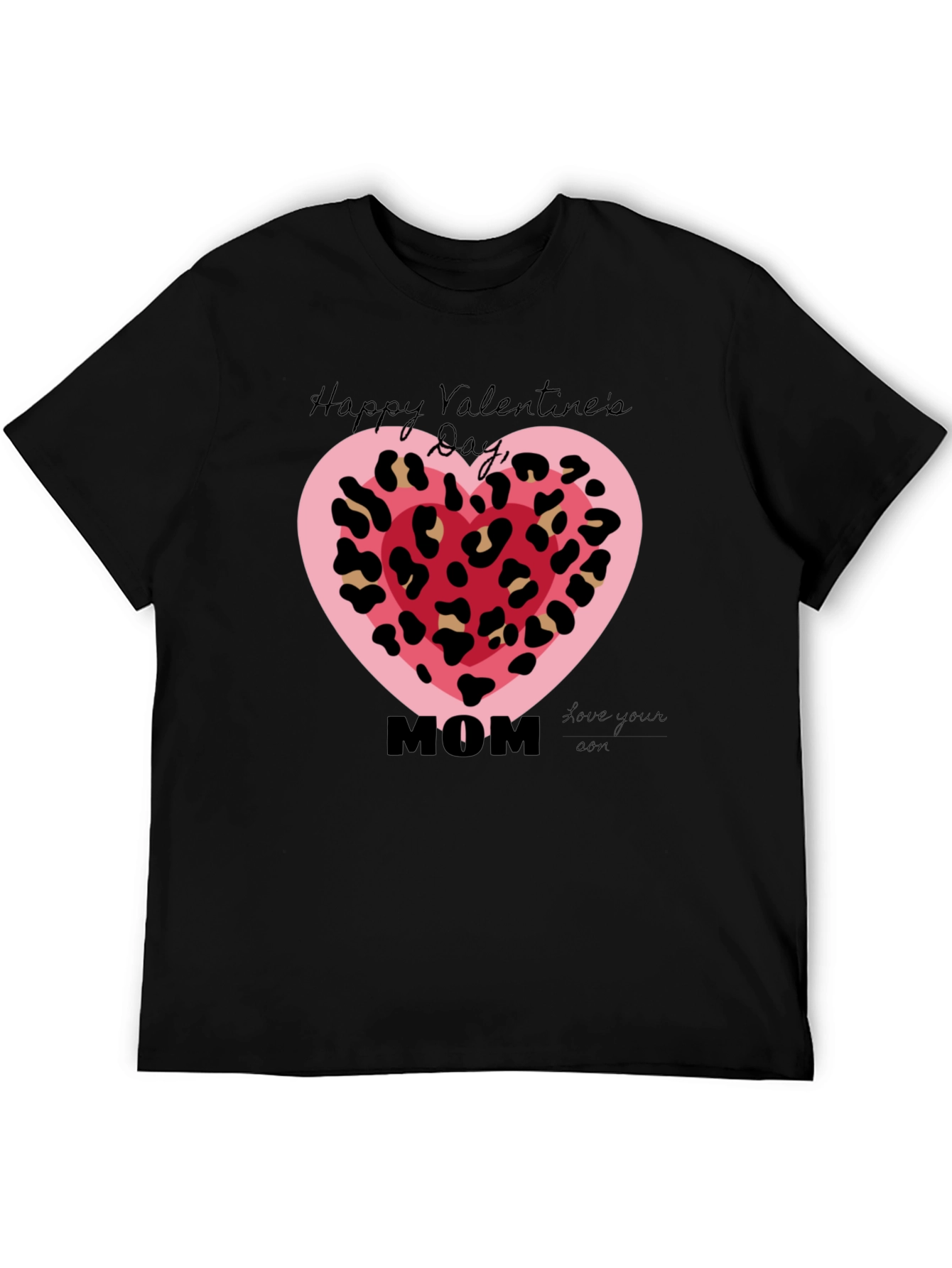 Happy Valentines Day Mom Leopard Heart T-Shirt