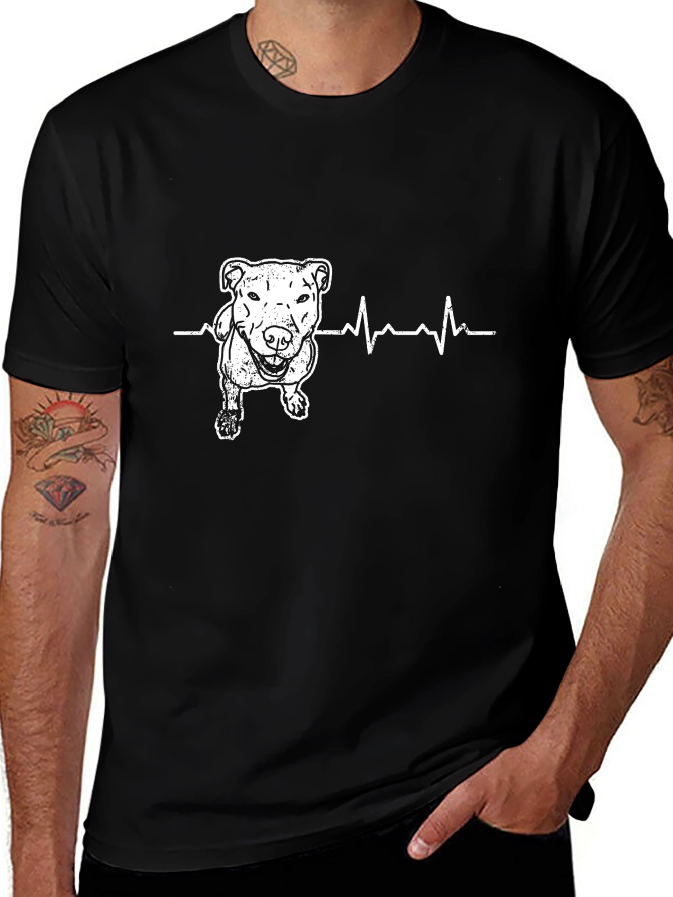 Dog Heartbeat Graphic Tee - Black Cotton Blend