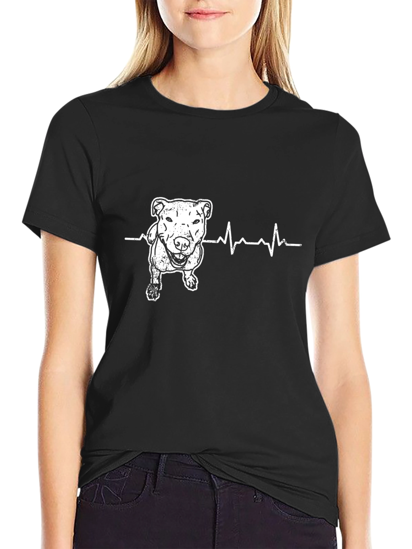 Dog Heartbeat Graphic Tee - Black Cotton Blend