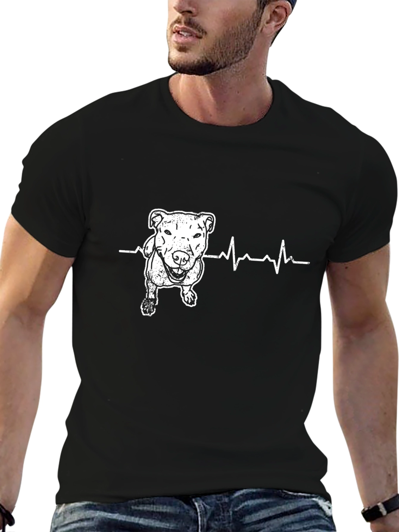 Dog Heartbeat Graphic Tee - Black Cotton Blend