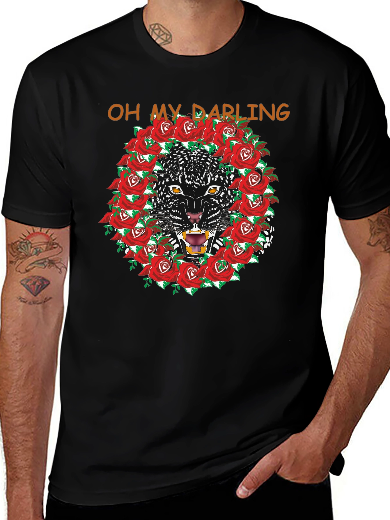 Black Panther Rose Wreath Graphic T-Shirt