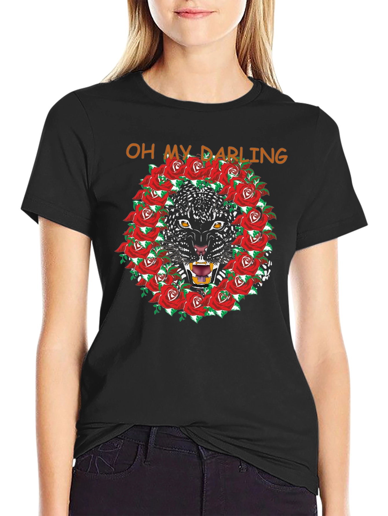 Black Panther Rose Wreath Graphic T-Shirt
