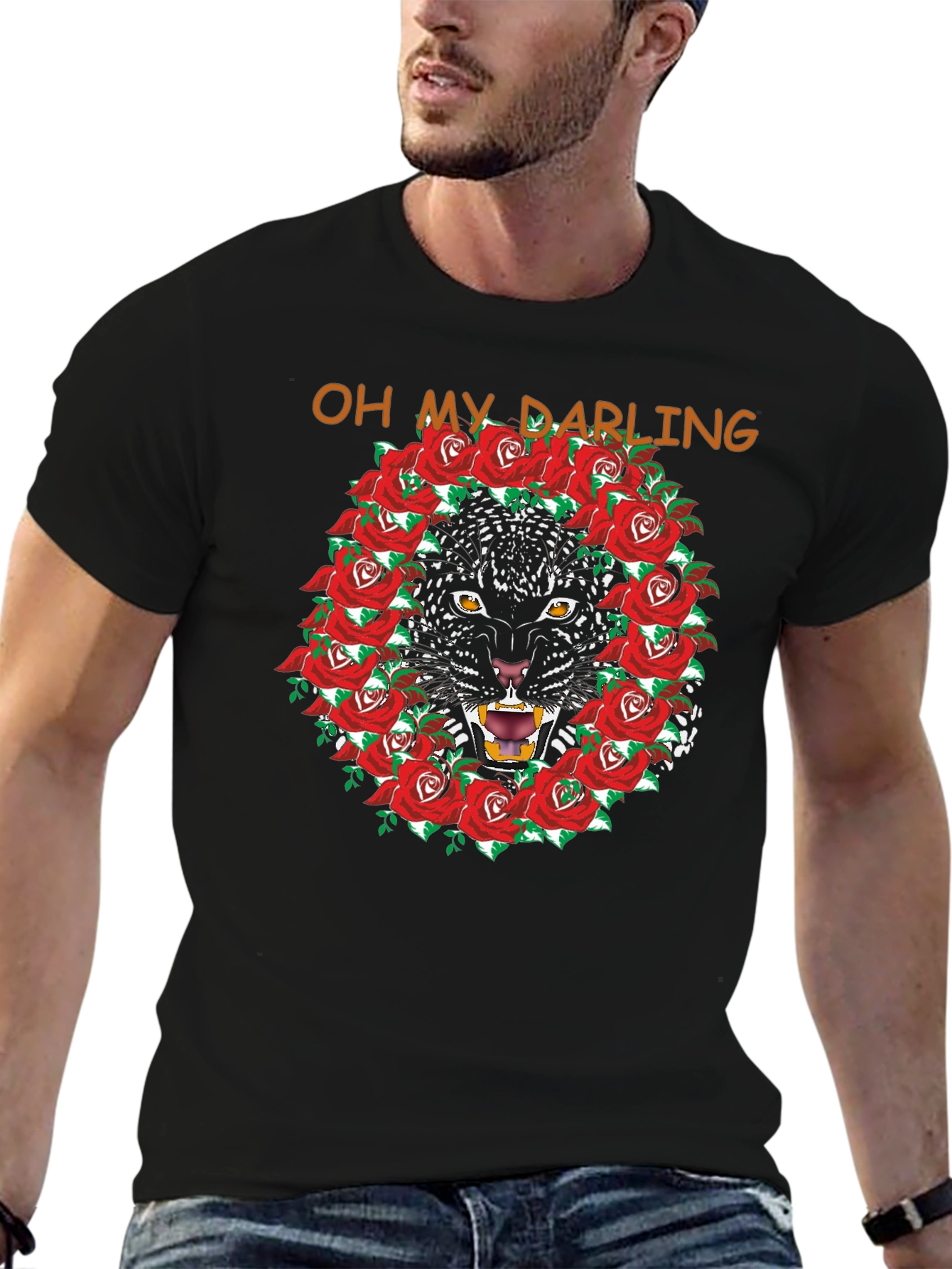 Black Panther Rose Wreath Graphic T-Shirt