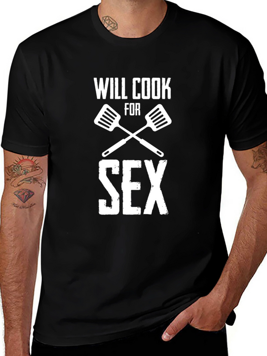 Will Cook For Sex Black Graphic Tee Shirt