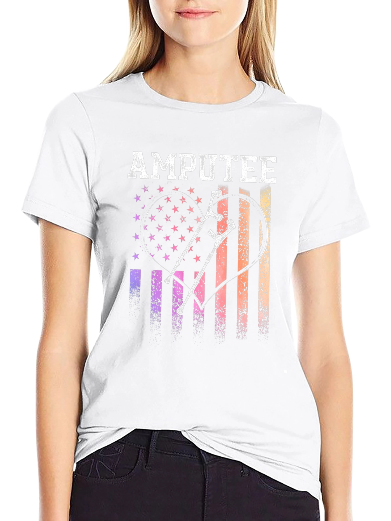 Amputee Pride T-Shirt American Flag Heart Crutches