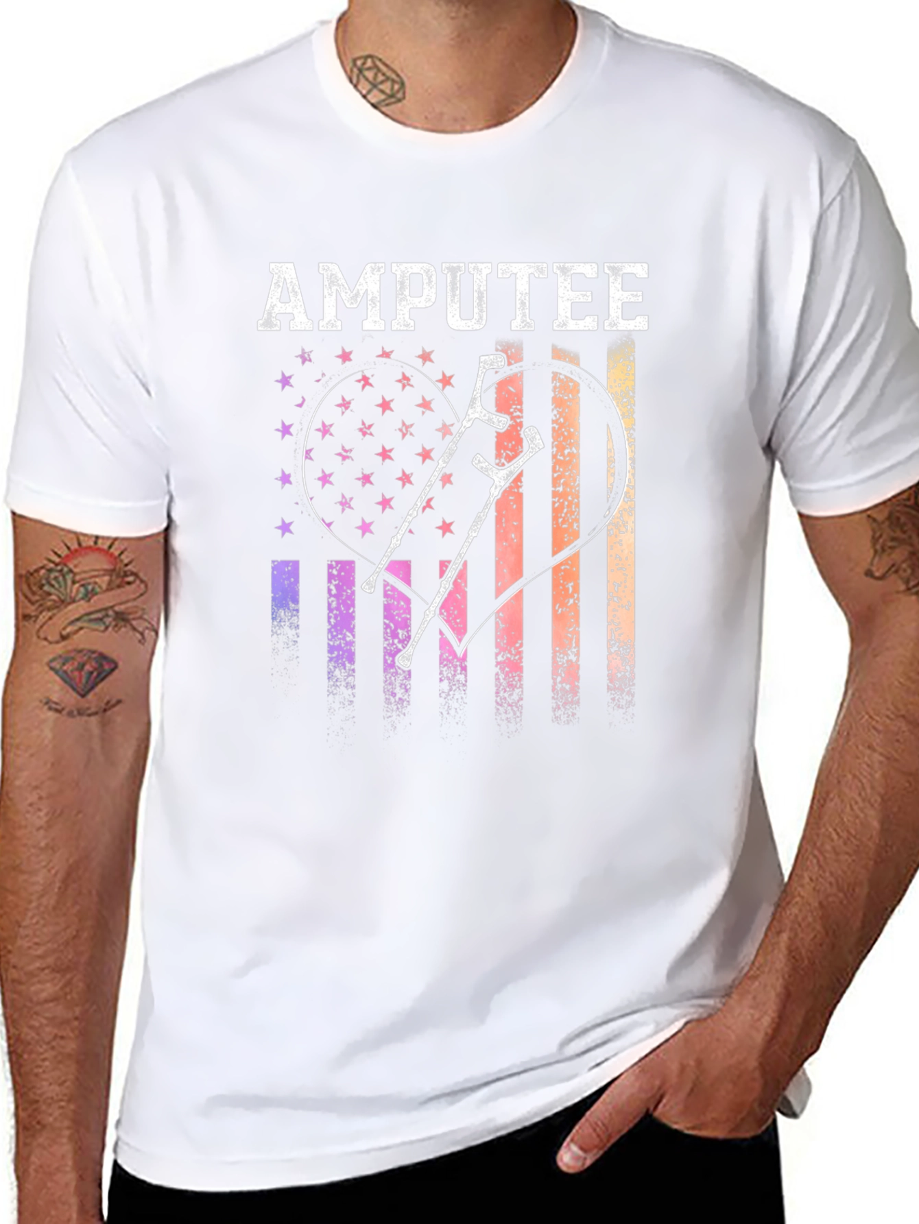Amputee Pride T-Shirt American Flag Heart Crutches