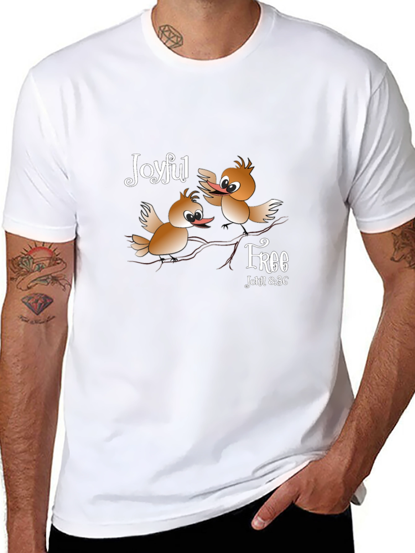 Joyful Free Bird T-Shirt - Christian Verse John 8:36
