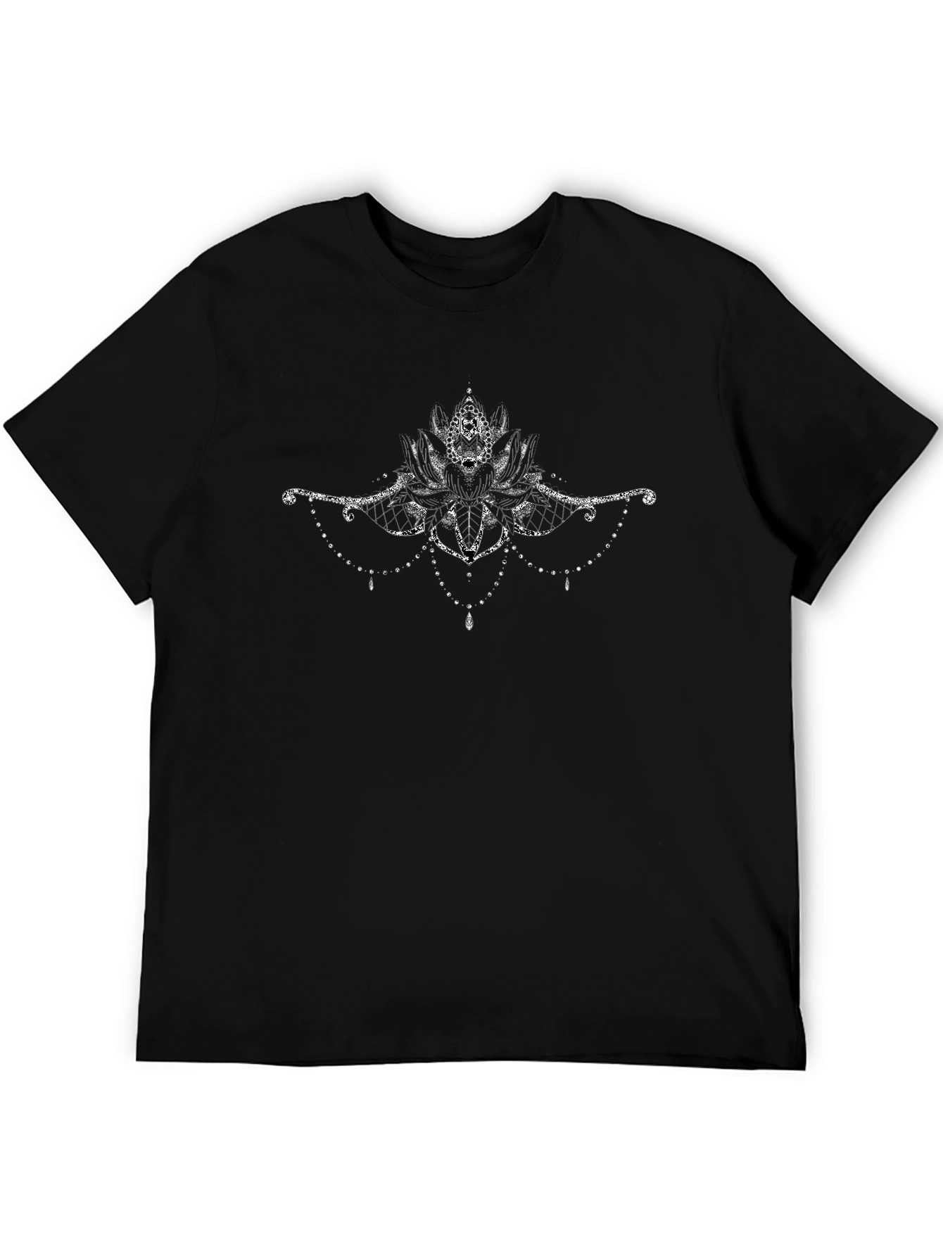 Elegant Black T-Shirt with Lotus Design