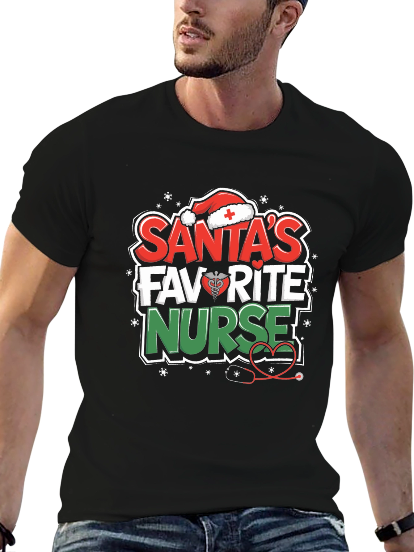 Santas Favorite Nurse T-Shirt - Holiday Medical Apparel