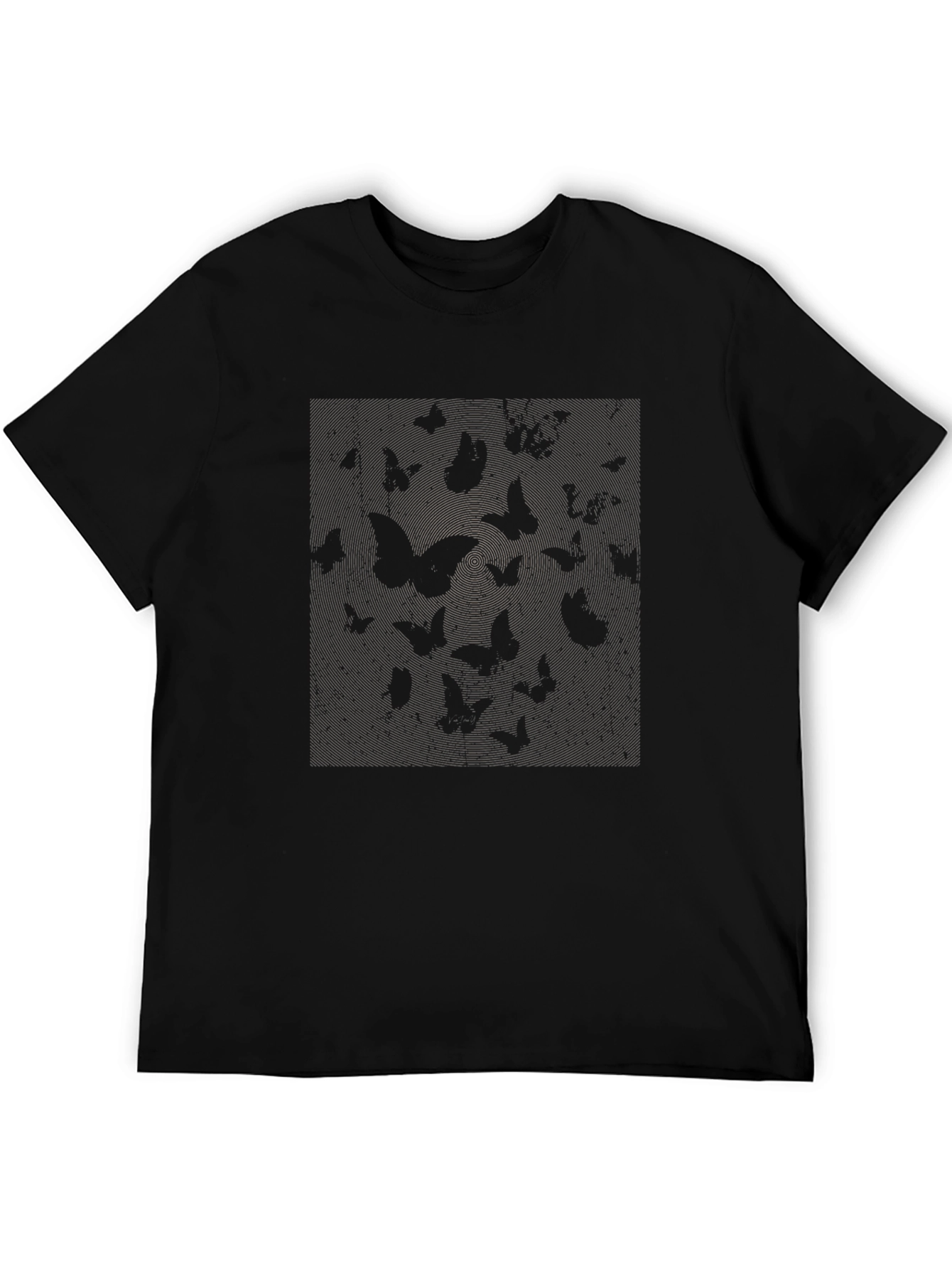 Black Butterfly Print Crew Neck Tee