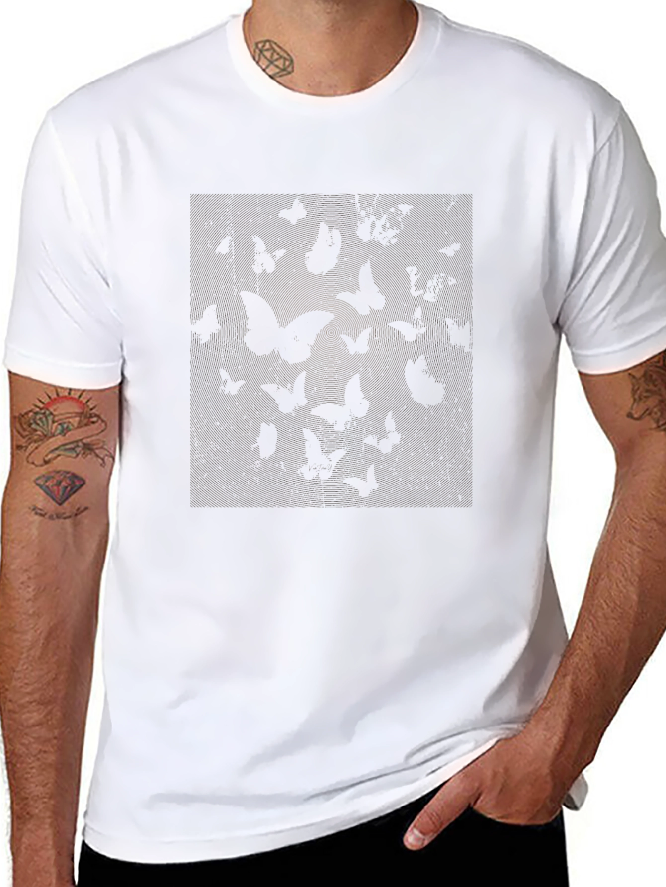 Black Butterfly Print Crew Neck Tee